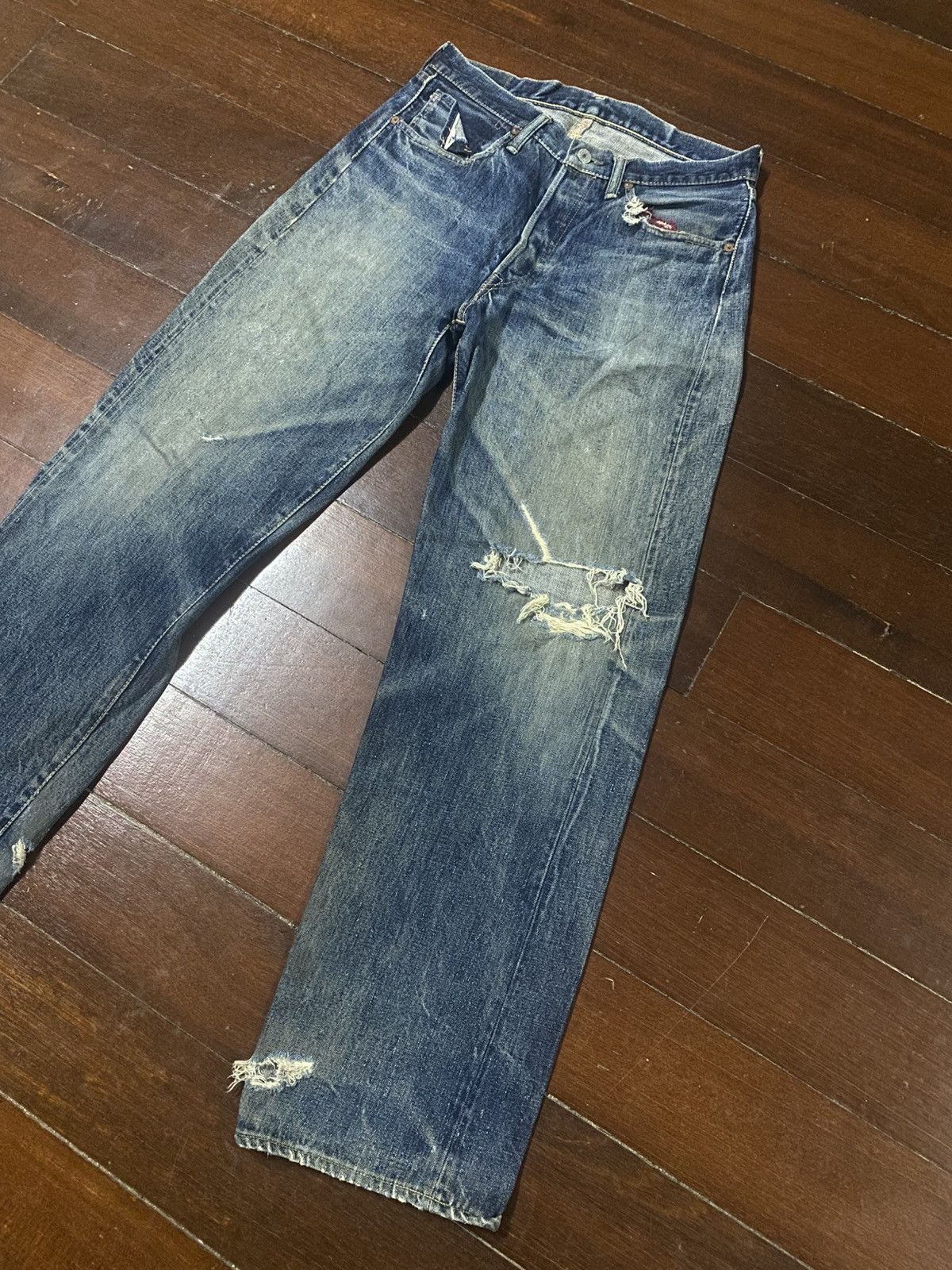 Warehouse & Co. Vintage Pherrow’s Stormy Blue Flared distressed mud wash Size US 32 / EU 48 - 4 Thumbnail