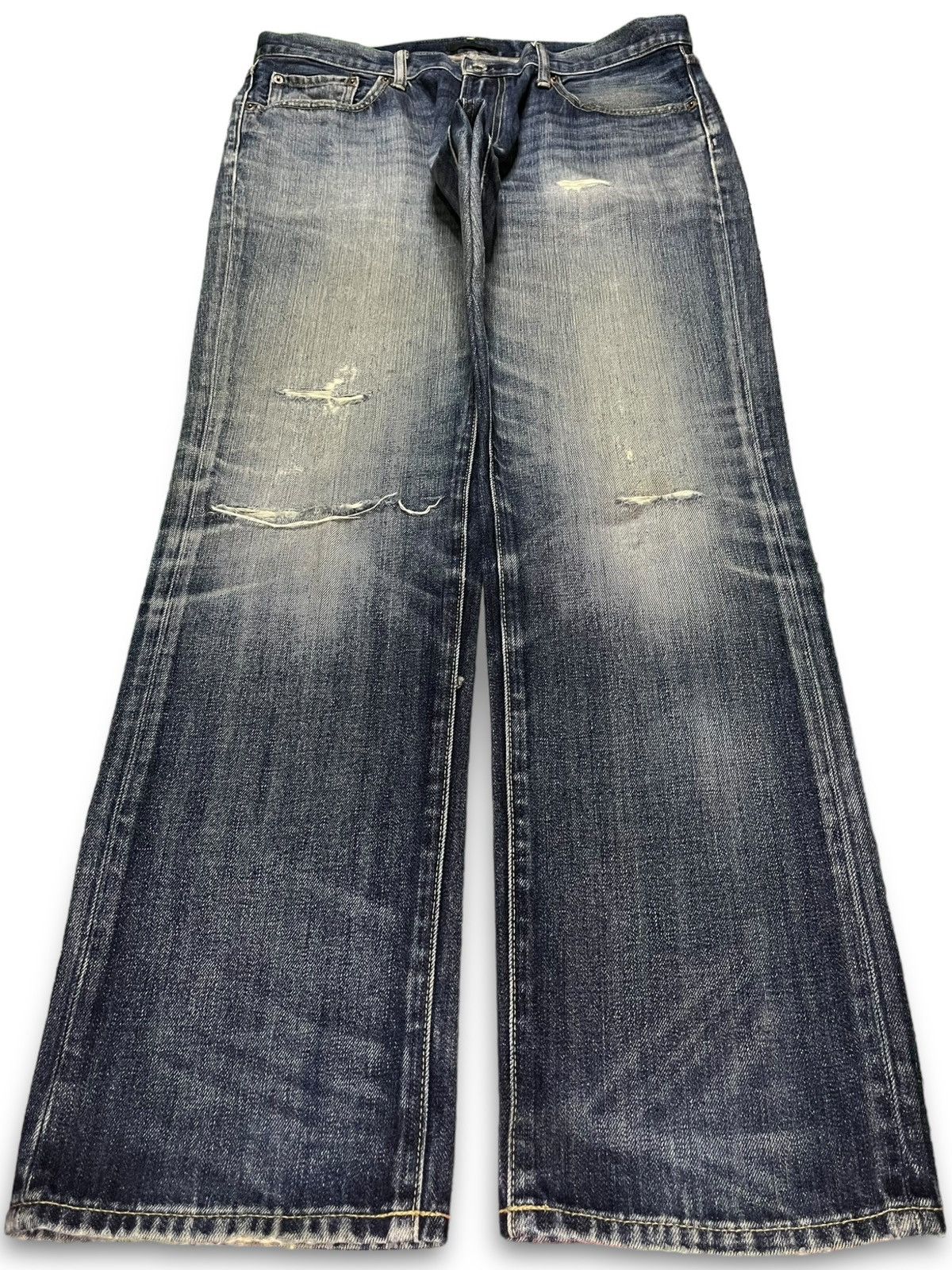 Vintage Japanese Uniqlo Blue Wash Distressed Baggy Jeans