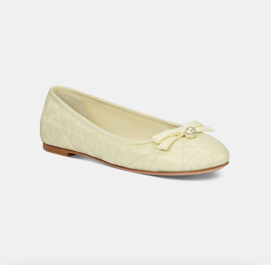 Dior DIOR BALLET FLAT Pastel Yellow Quilted Cannage Calfskin Size US 8.5 / IT 38.5 - 1 Thumbnail