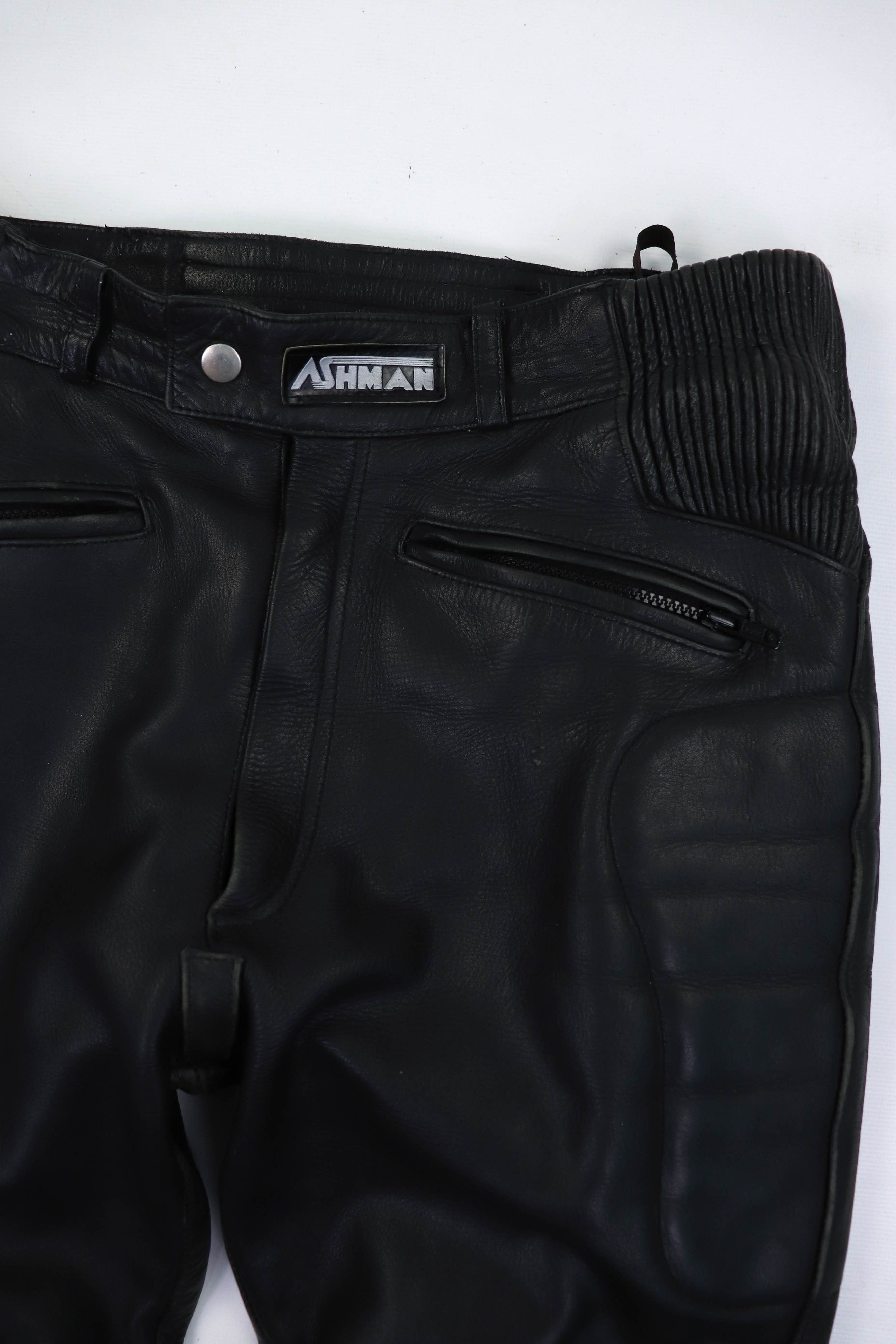 Genuine Leather 00s Vintage ASHMAN Black Genuine Cowhide Leather Biker Pants Size US 32 / EU 48 - 9 Thumbnail