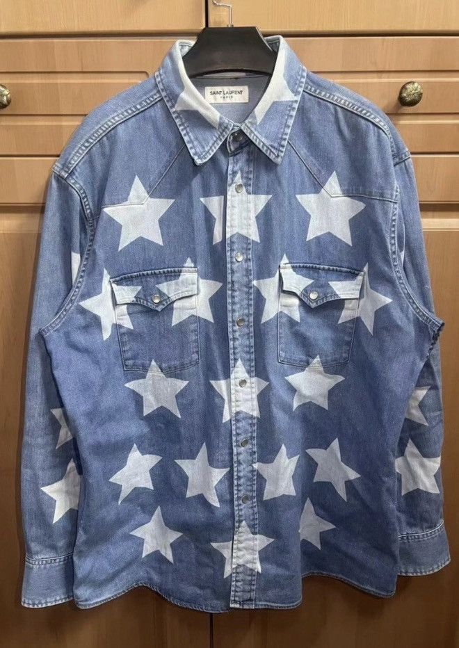 Saint Laurent Paris × Yves Saint Laurent Saint Laurent Slp Full Of Stars Denim Shirt Size US S / EU 44-46 / 1 - 1 Thumbnail