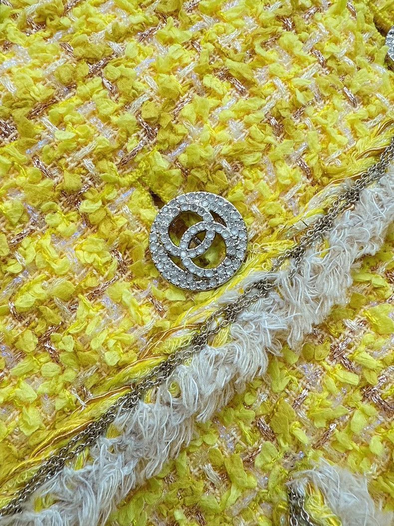 Chanel Chanel Yellow Checkered Four-Pocket Woven Jacket Size S / US 4 / IT 40 - 4 Thumbnail