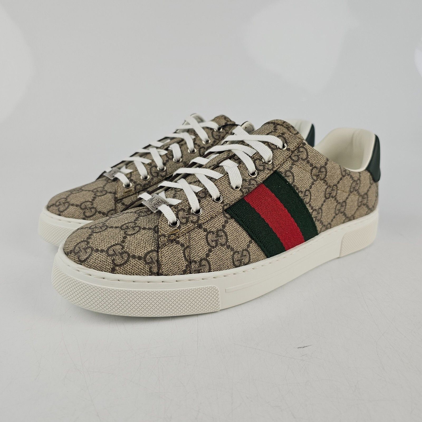 GUCCI Ace Men's GG Canvas Ebony/Beige/Green Sneakers New (Me
