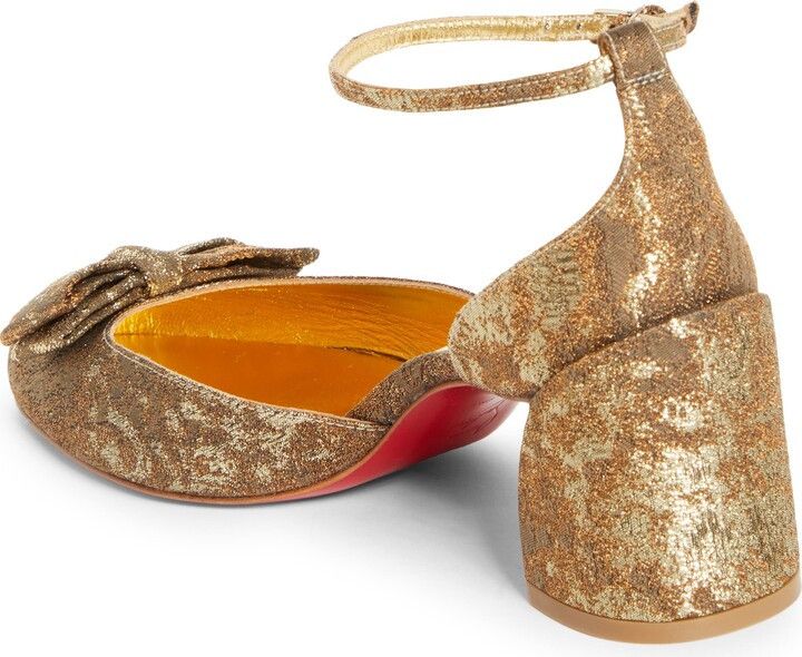 Christian Louboutin os11x0126 Jane Bow Pumps in Gold Size US 7 / IT 37 - 3 Thumbnail