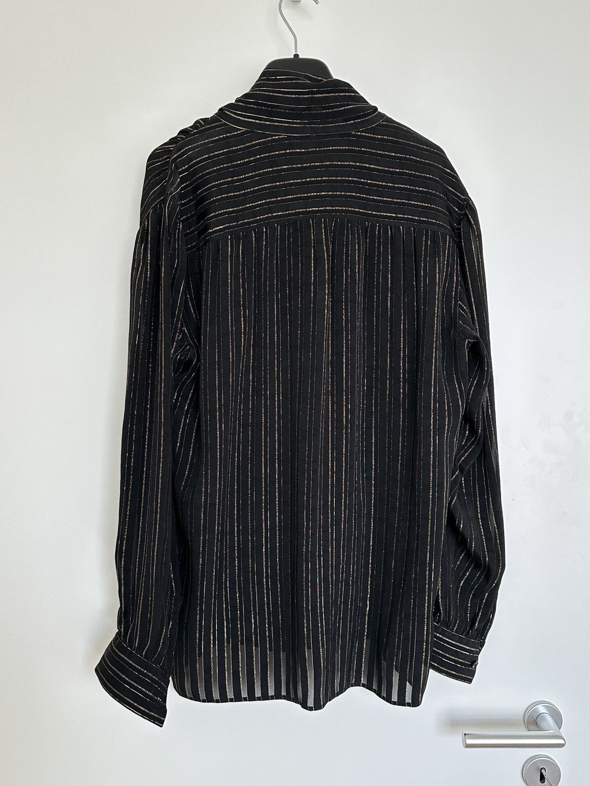 Saint Laurent Paris Black & Gold Silk Shirt with Lavallière Tie Size 40 Size US M / EU 48-50 / 2 - 10 Thumbnail