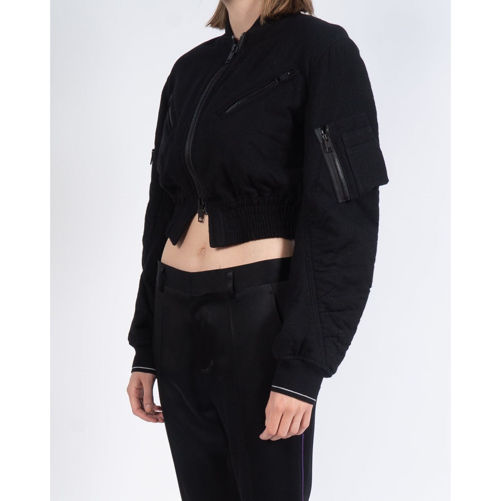 Haider Ackermann FW19 Cropped Zipped Bomber in Black Wool Size S / US 4 / IT 40 - 2 Thumbnail