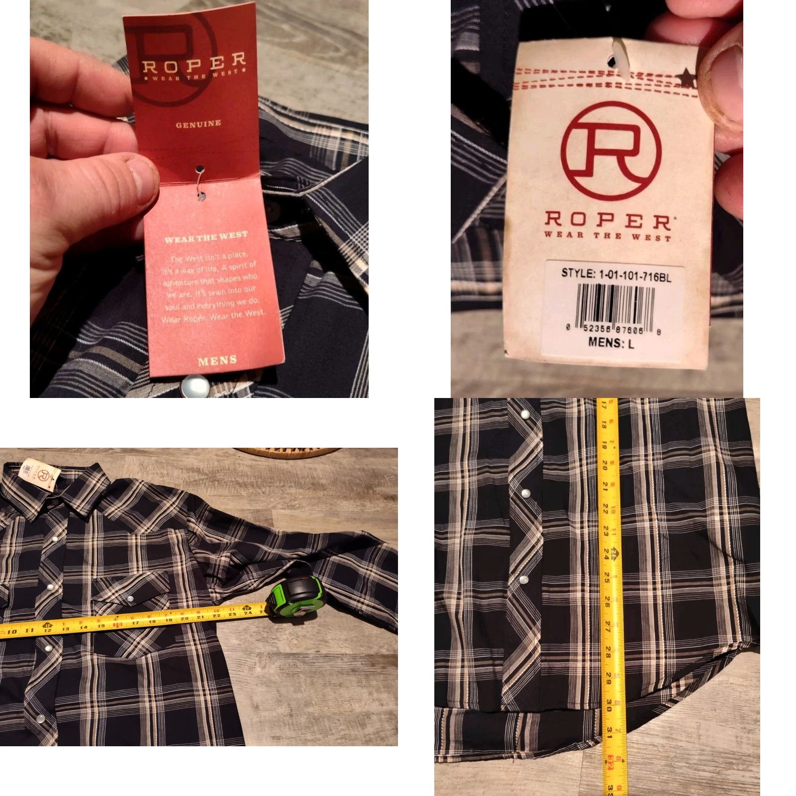 Roper Roper Shirt Large Black Plaid Pearl Snap Long Sleeve Western Cowboy NWT NEW Mens Size US L / EU 52-54 / 3 - 8 Thumbnail