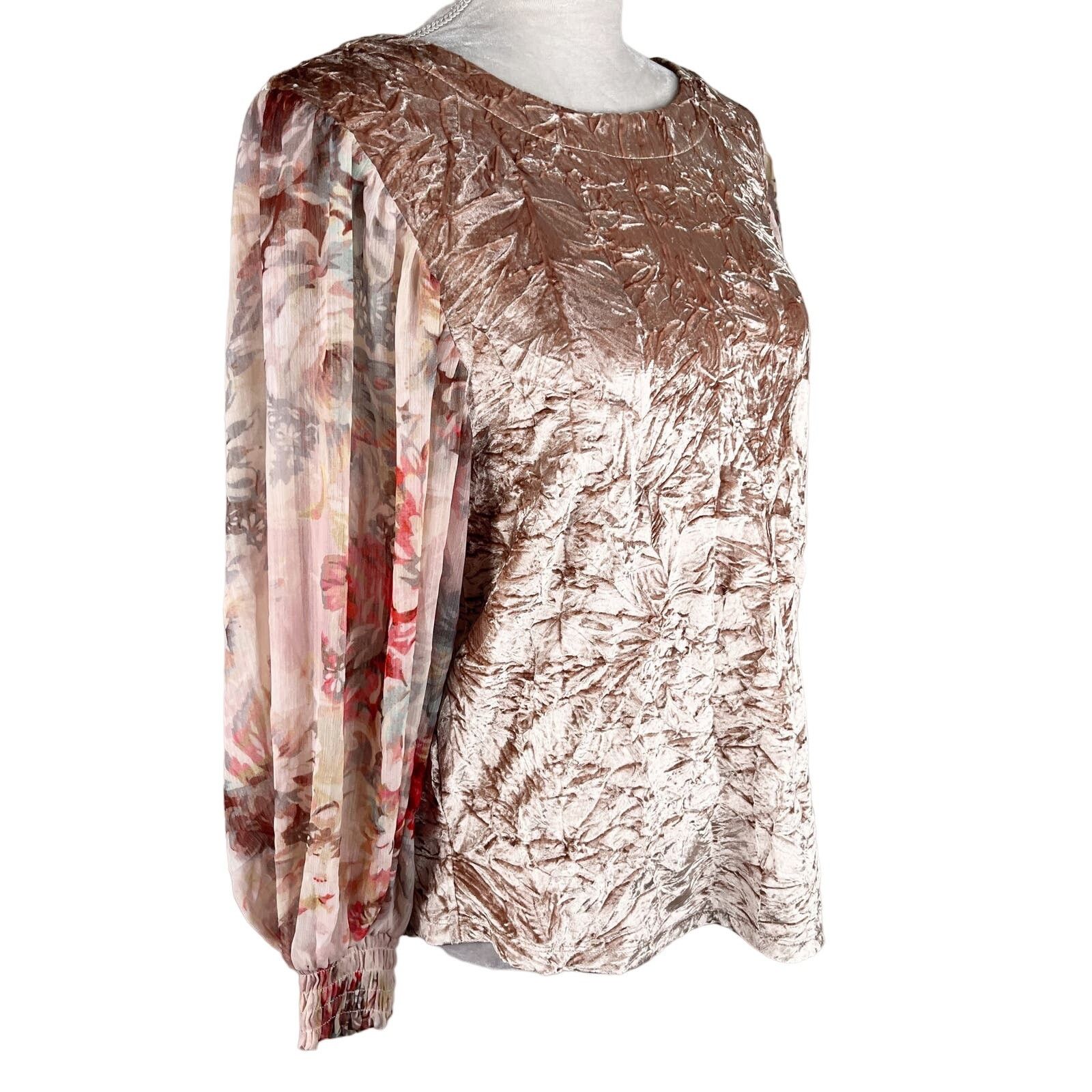 Anthropologie Meadow Rue Top Crushed Velvet Sheer Floral Sleeves Small Size S / US 4 / IT 40 - 5 Thumbnail