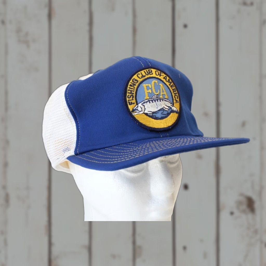 Vintage VINTAGE Unbranded Trucker Hat Shirt Hat Unisex Adults Adjustable Blue FAST 90s Fishing Club of America Size ONE SIZE - 1 Thumbnail
