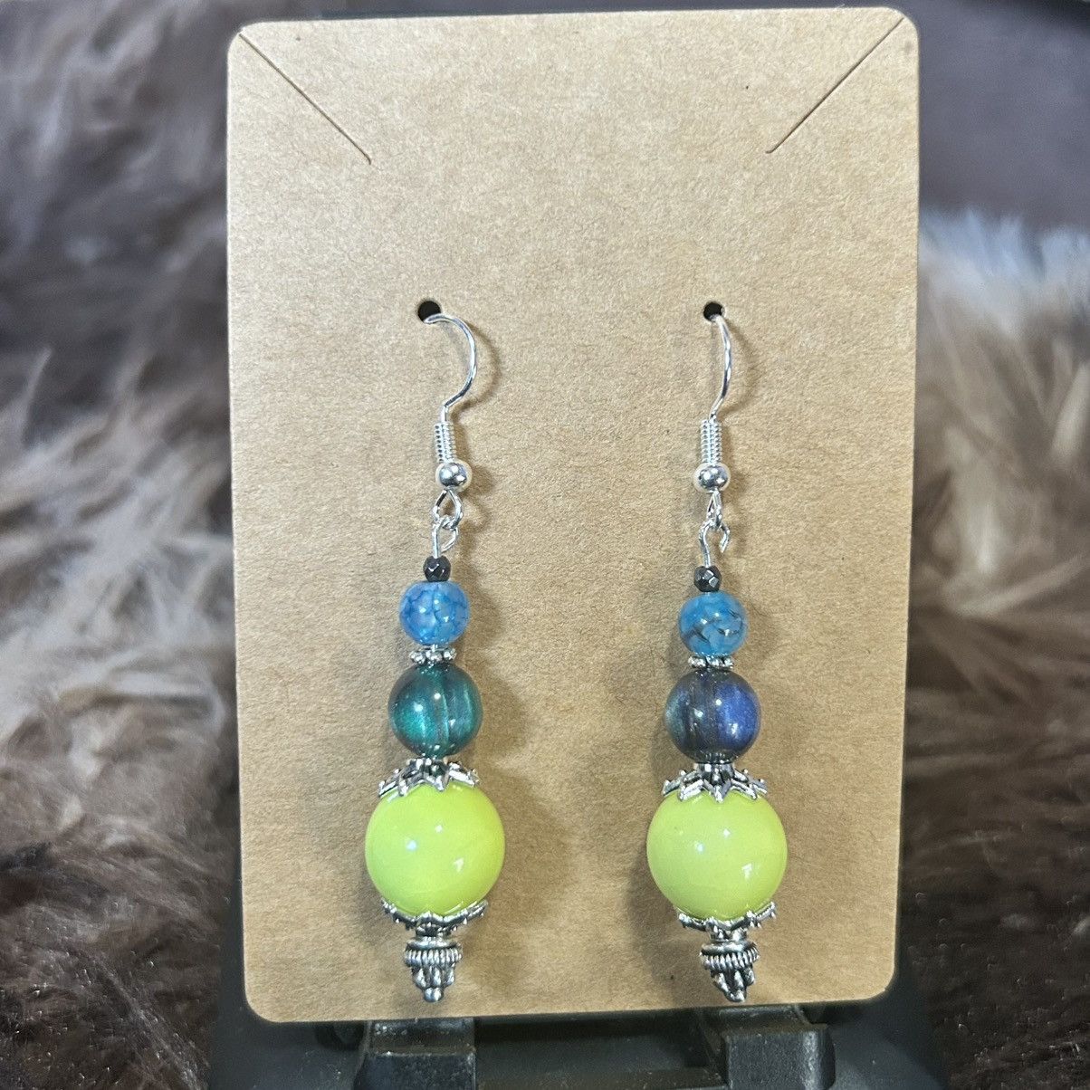 Handmade Handcrafted vintage bead cat eye glass dragon vein earrings Size ONE SIZE - 2 Thumbnail