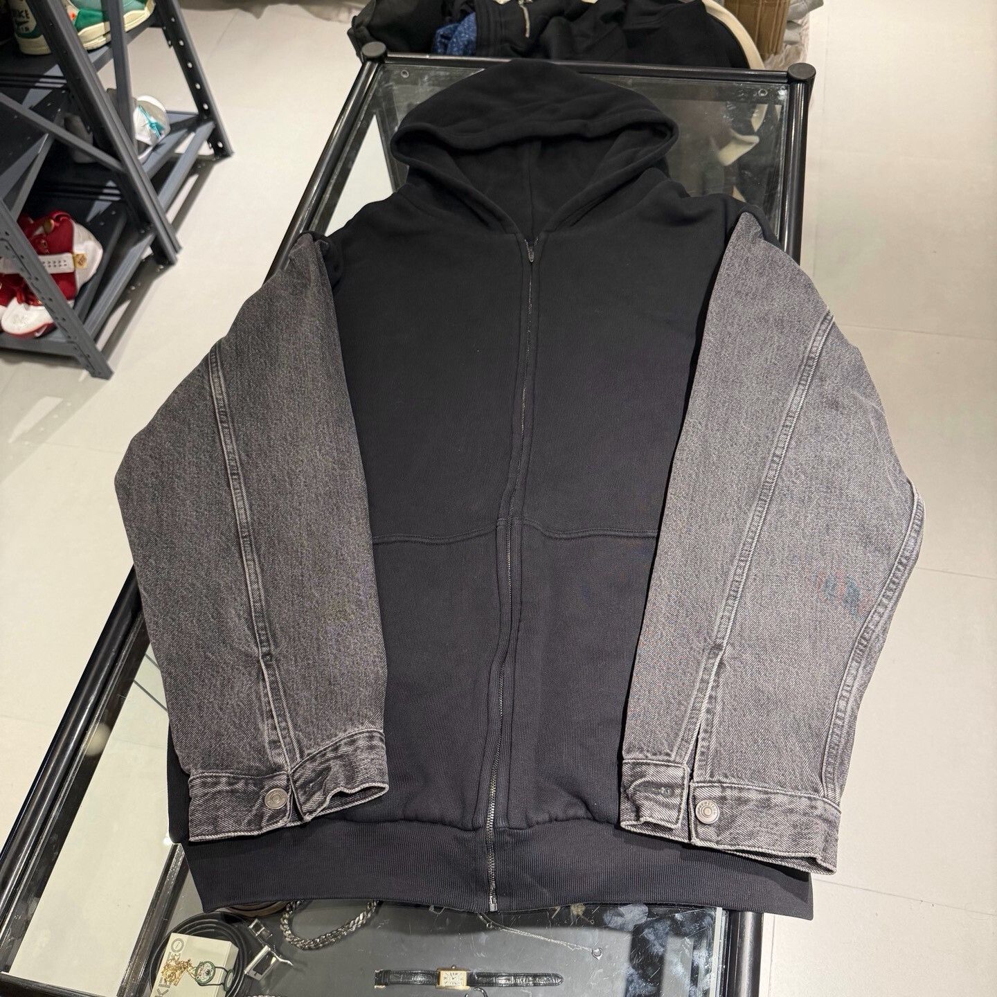 Balenciaga Balenciaga Denim-Panel Zip Hoodie Jacket Size US M / EU 48-50 / 2 - 1 Thumbnail