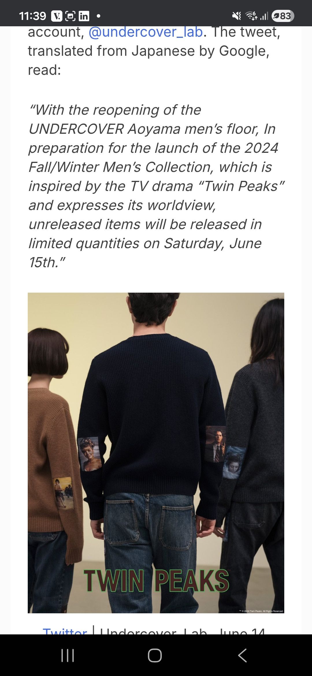 Undercover TWIN PEAKS × Undercover knitted Cardigan Size 4 Size US XL / EU 56 / 4 - 8 Thumbnail