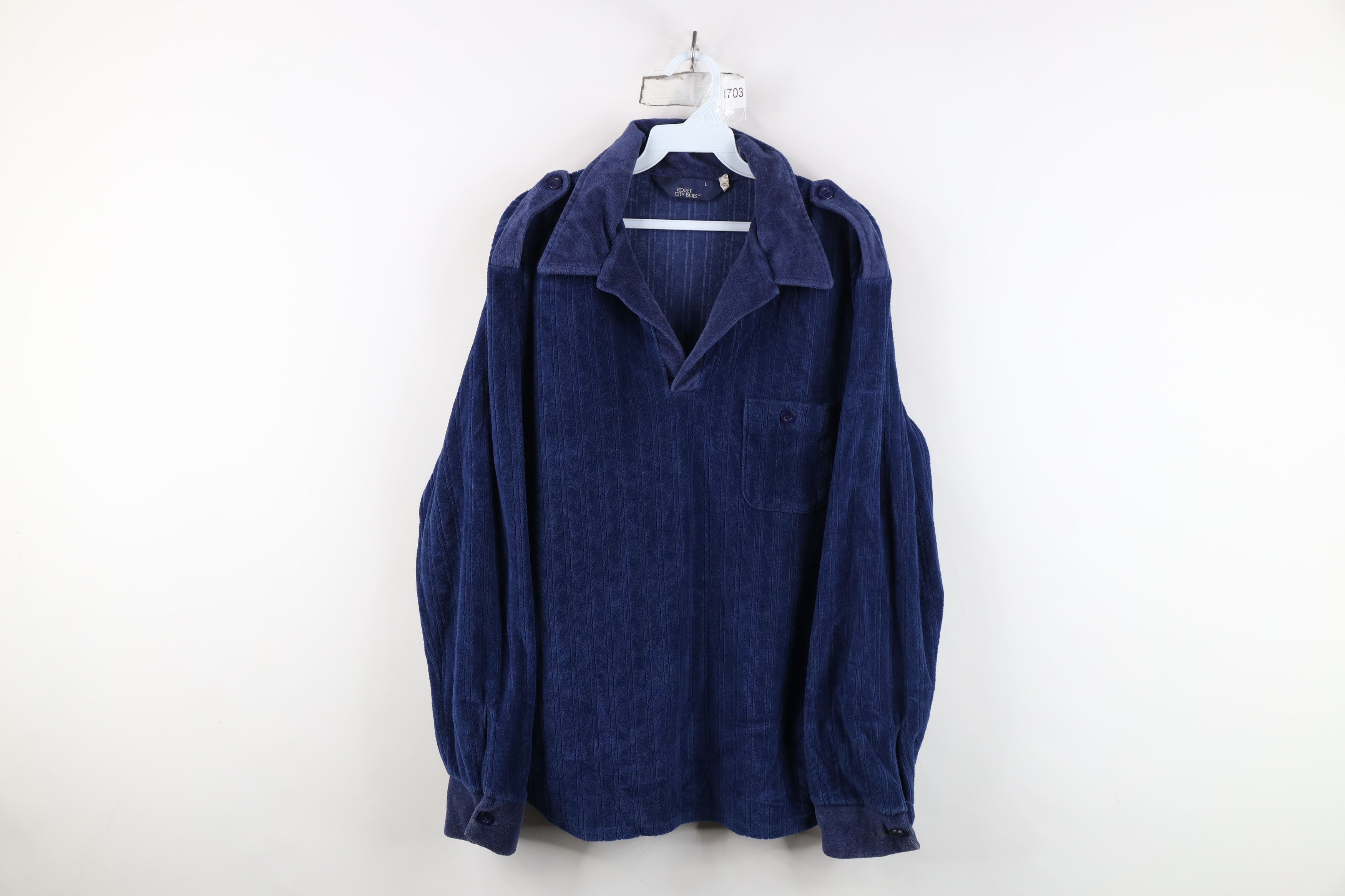 Vintage Vintage 70s Streetwear Ribbed Velour Commando Polo Blue Size US L / EU 52-54 / 3 - 1 Thumbnail