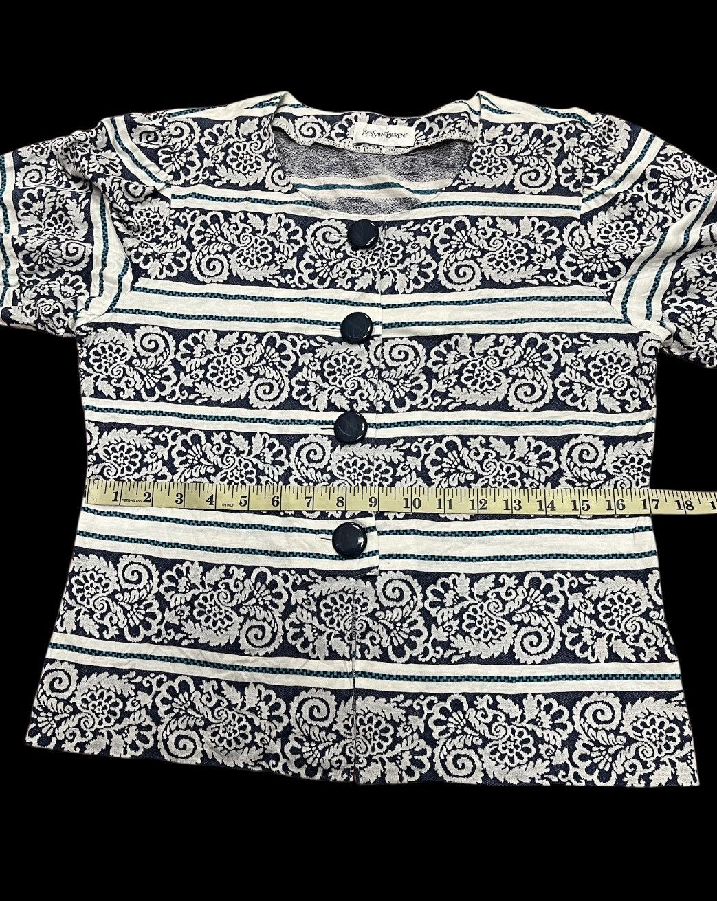 Yves Saint Laurent YSL blouse short sleeve x Striped paisley x Vintage x Rare Size M / US 6-8 / IT 42-44 - 4 Thumbnail