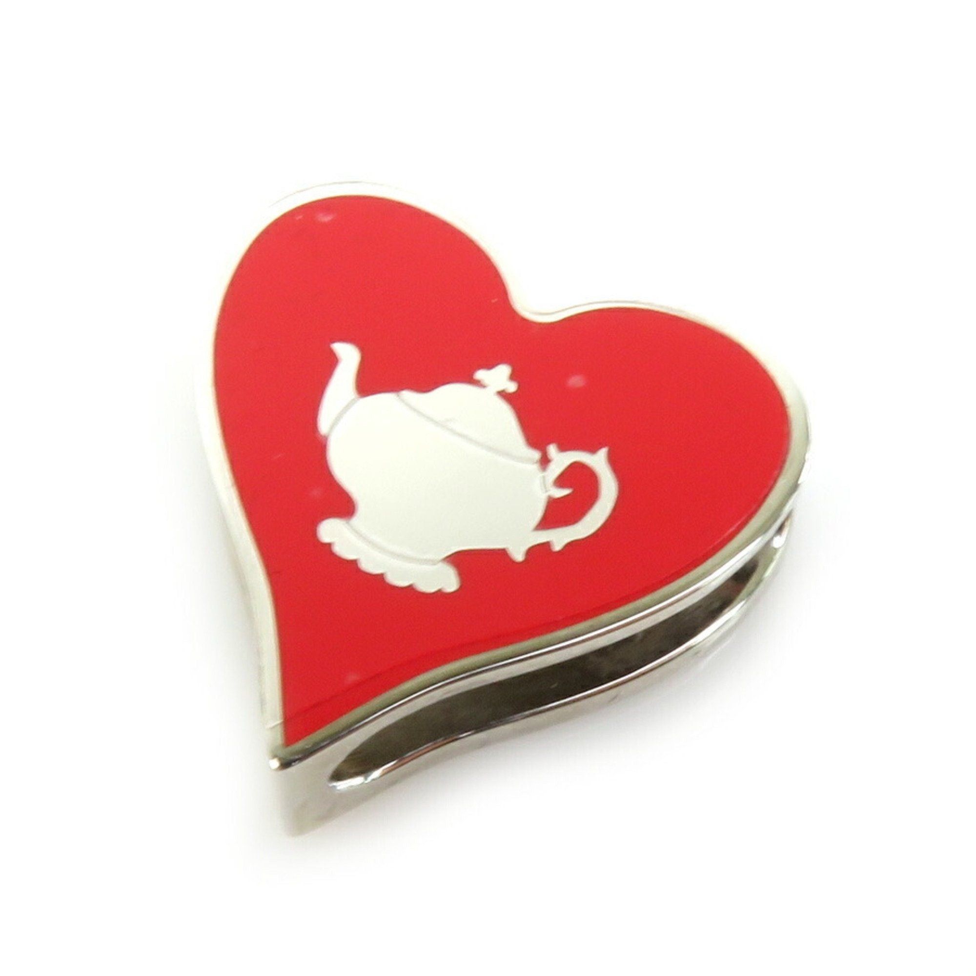 image of Hermes Scarf Muffler Ring Tea Time Metal/enamel Silver/red Women's