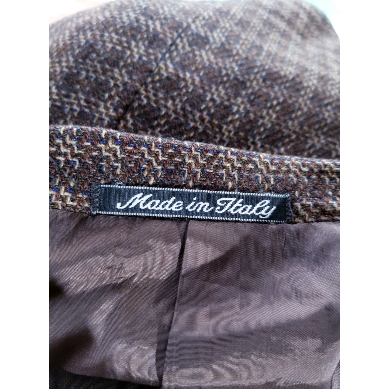 Armani VINTAGE Armani Collezioni Brown/Blue Wool Tweed Check Plaid Blazer Sport Coat Jacket Men 42 Slim Notch Lapel Three-Button Size 42R - 8 Thumbnail