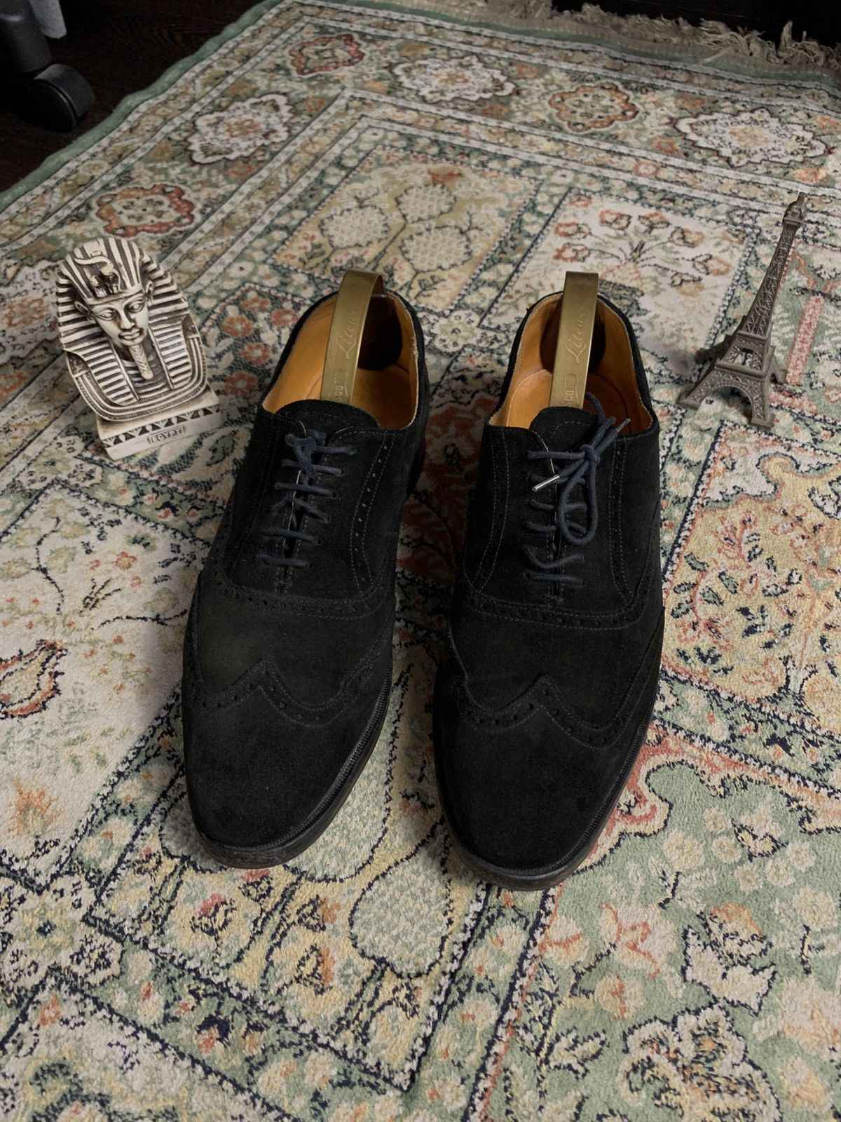 Beautiful Grenson brogue Suede Black shoes Uk