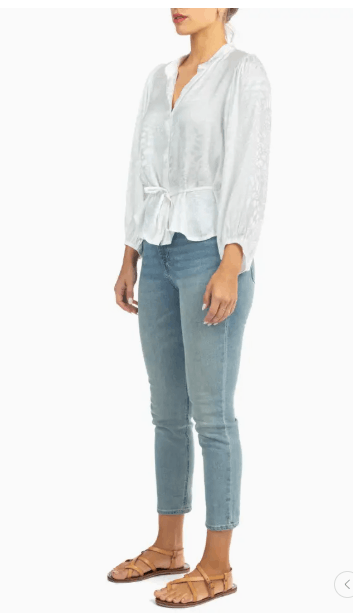 BTFL BTFL-Life V Neck Lantern Top Jacquard Elastic White Boho Size M / US 6-8 / IT 42-44 - 5 Thumbnail
