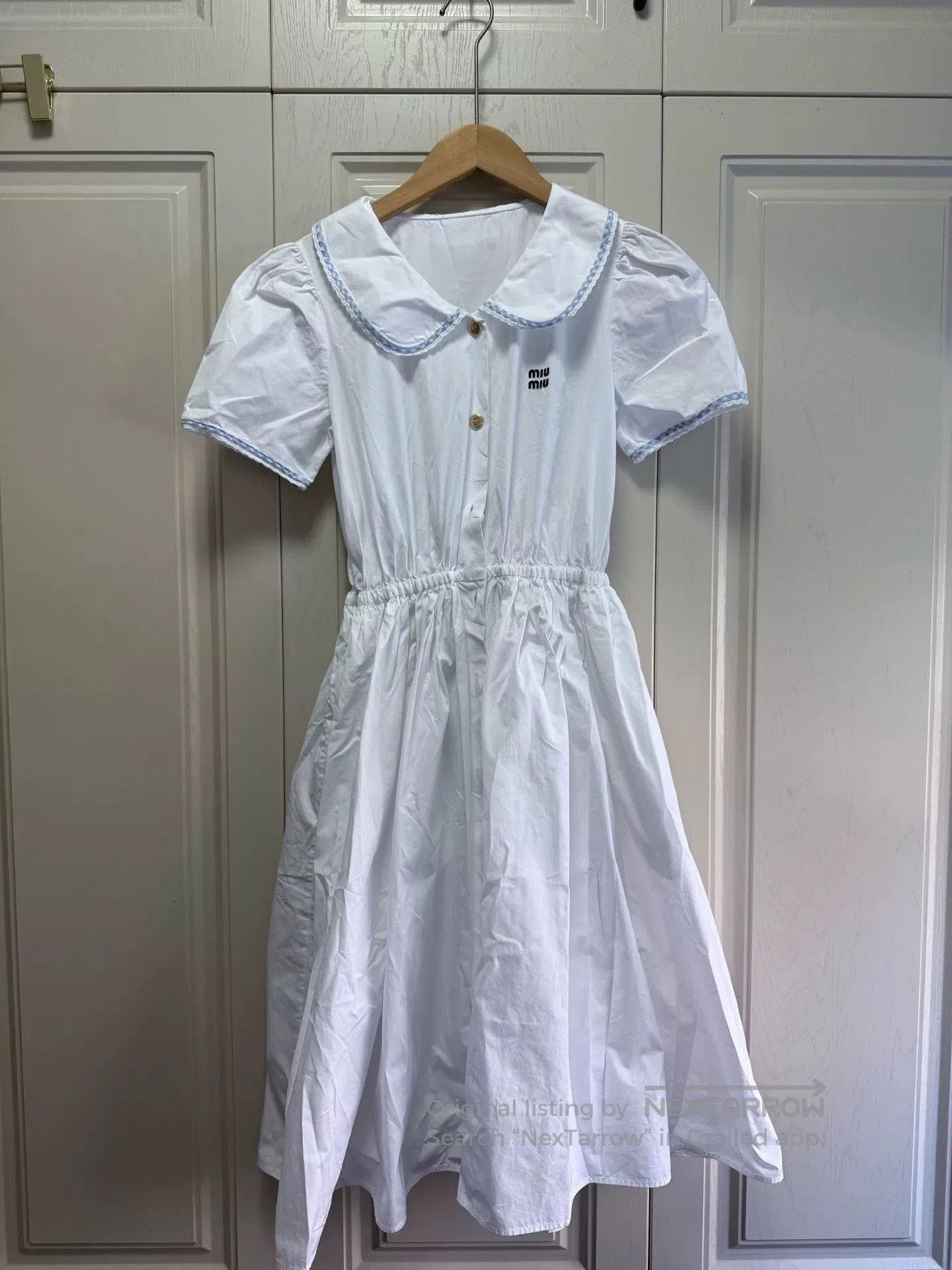 Miu Miu Miu Miu White Doll Collar Logo Belted Dress. Size XS / US 0-2 / IT 36-38 - 1 Thumbnail