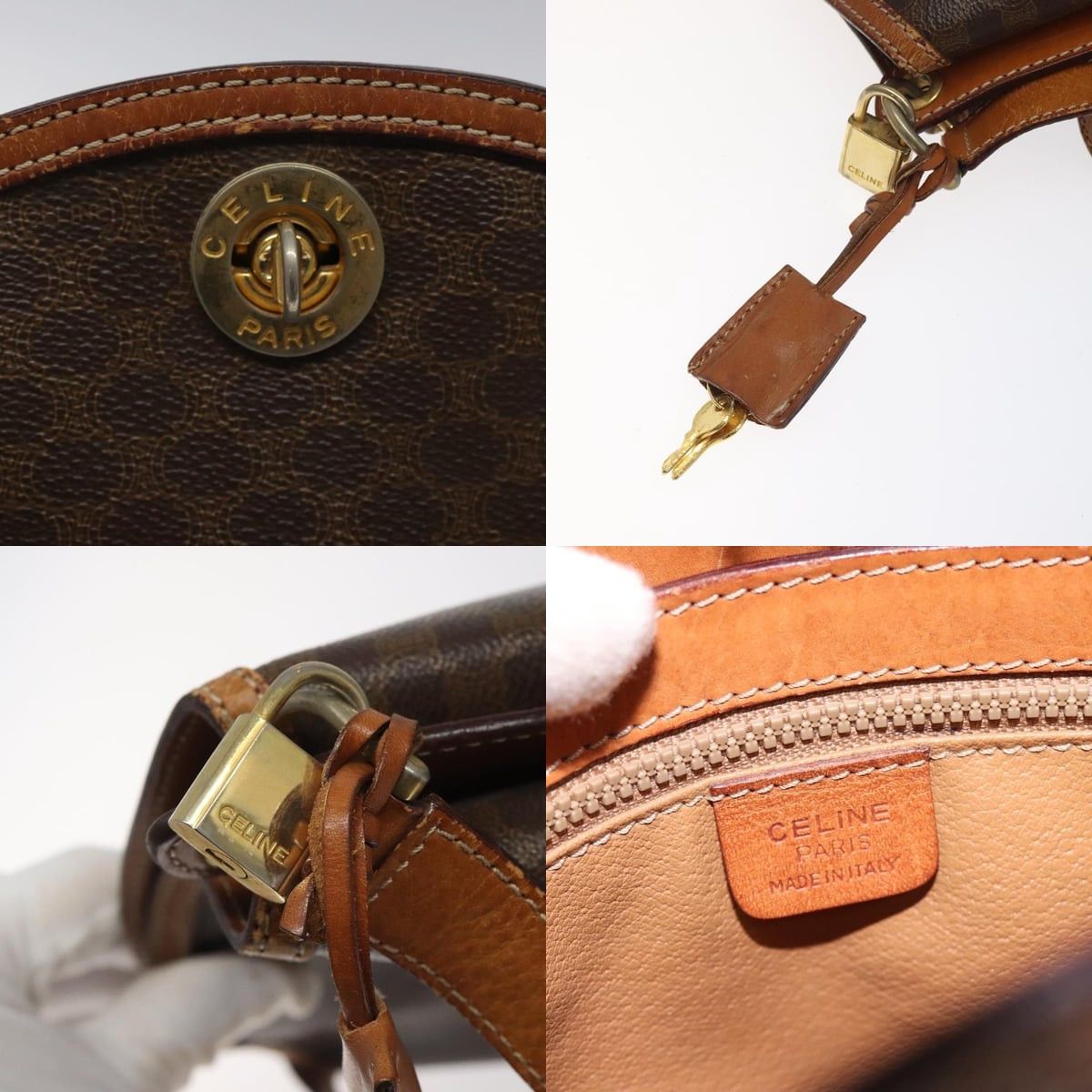 Celine CELINE Macadam Canvas Shoulder Bag Pvc Leather Brown Gold Size ONE SIZE - 11 Thumbnail