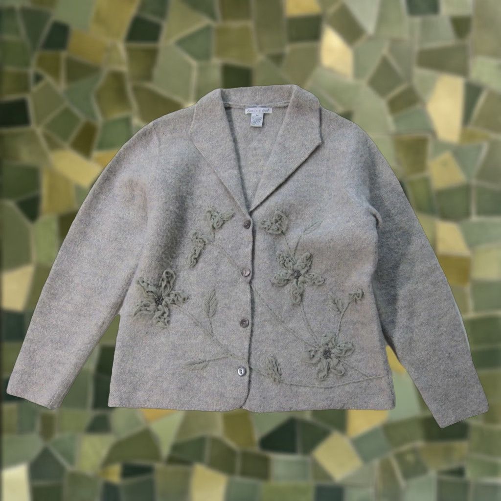 Vintage Eagle's Eye Grey 100% Wool Embroidered Floral Button Down Blazer Jacket Women M Size M / US 6-8 / IT 42-44 - 1 Thumbnail