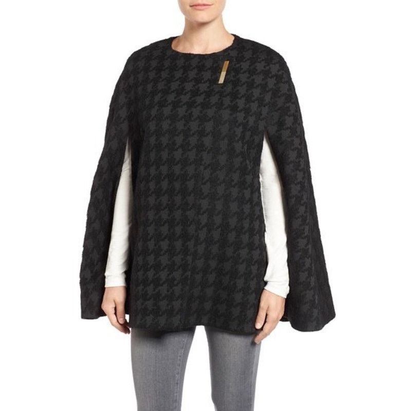 Ted Baker Ted Baker Dannae Black Wool-Blend Houndstooth Cape S/M Size ONE SIZE - 13 Thumbnail