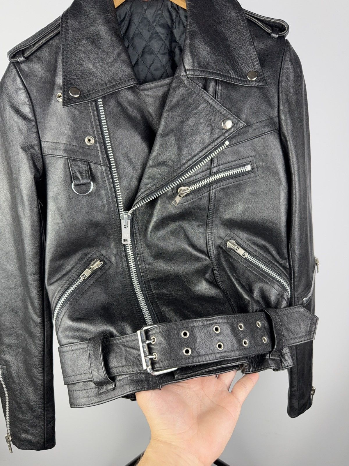 Leather Vintage Genuine Leather MOTO Bomber Jacket Rock Punk Rick Size S / US 4 / IT 40 - 8 Thumbnail
