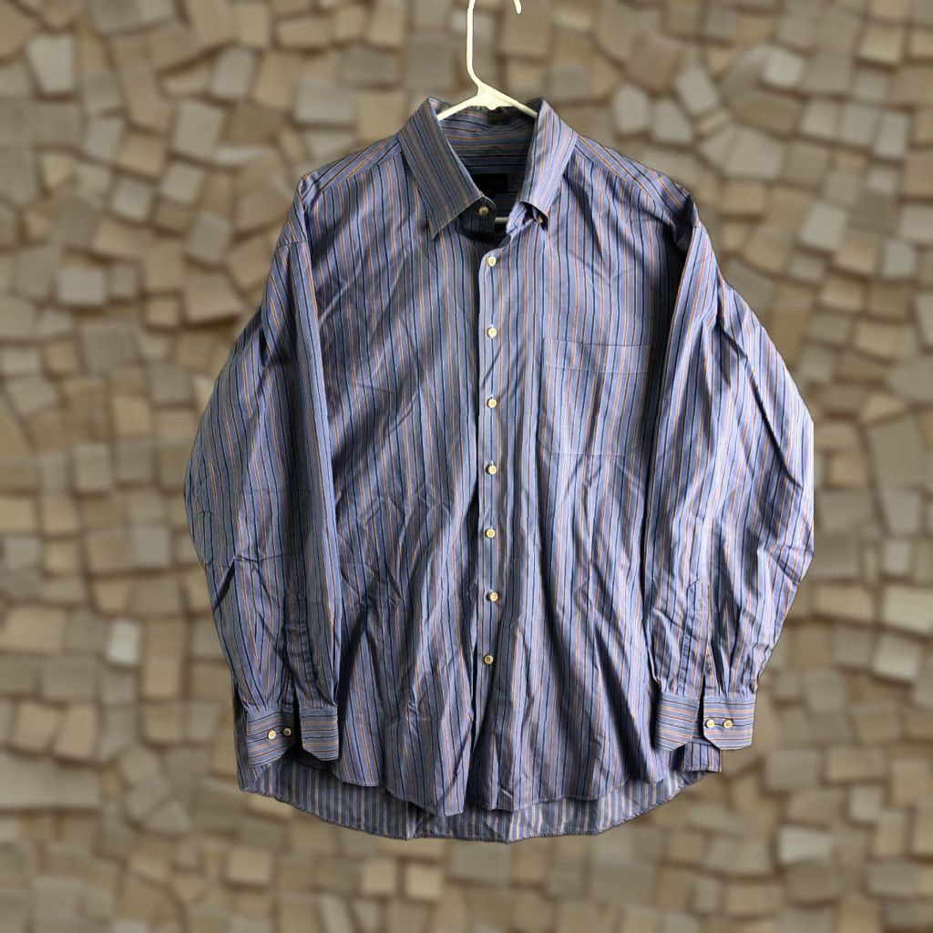Vintage Scott Barber Shirt XL Men Blue Striped Long Sleeve Button-Down Collar Shirt Size US XL / EU 56 / 4 - 1 Thumbnail
