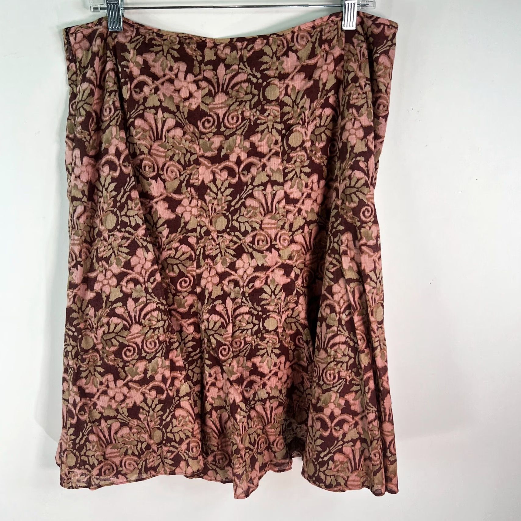 CO Liz & Co Womens Cotton Floral Lined Side Zip Casual Brown A Line Skirt Size 14 Size 36" / US 14 / IT 50 - 2 Thumbnail