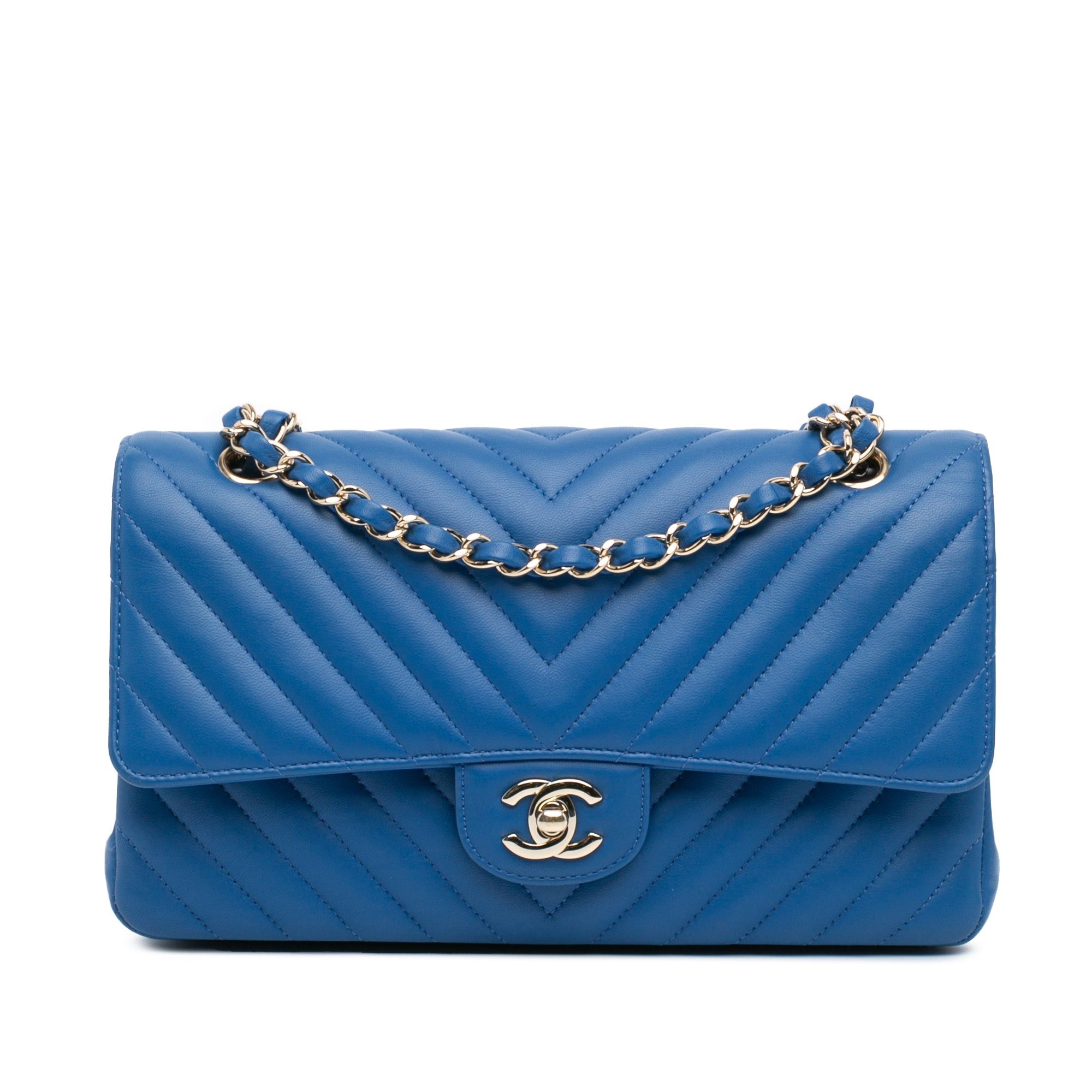 Chanel Chanel Medium Classic Chevron Lambskin Double Flap Blue Size ONE SIZE - 1 Thumbnail