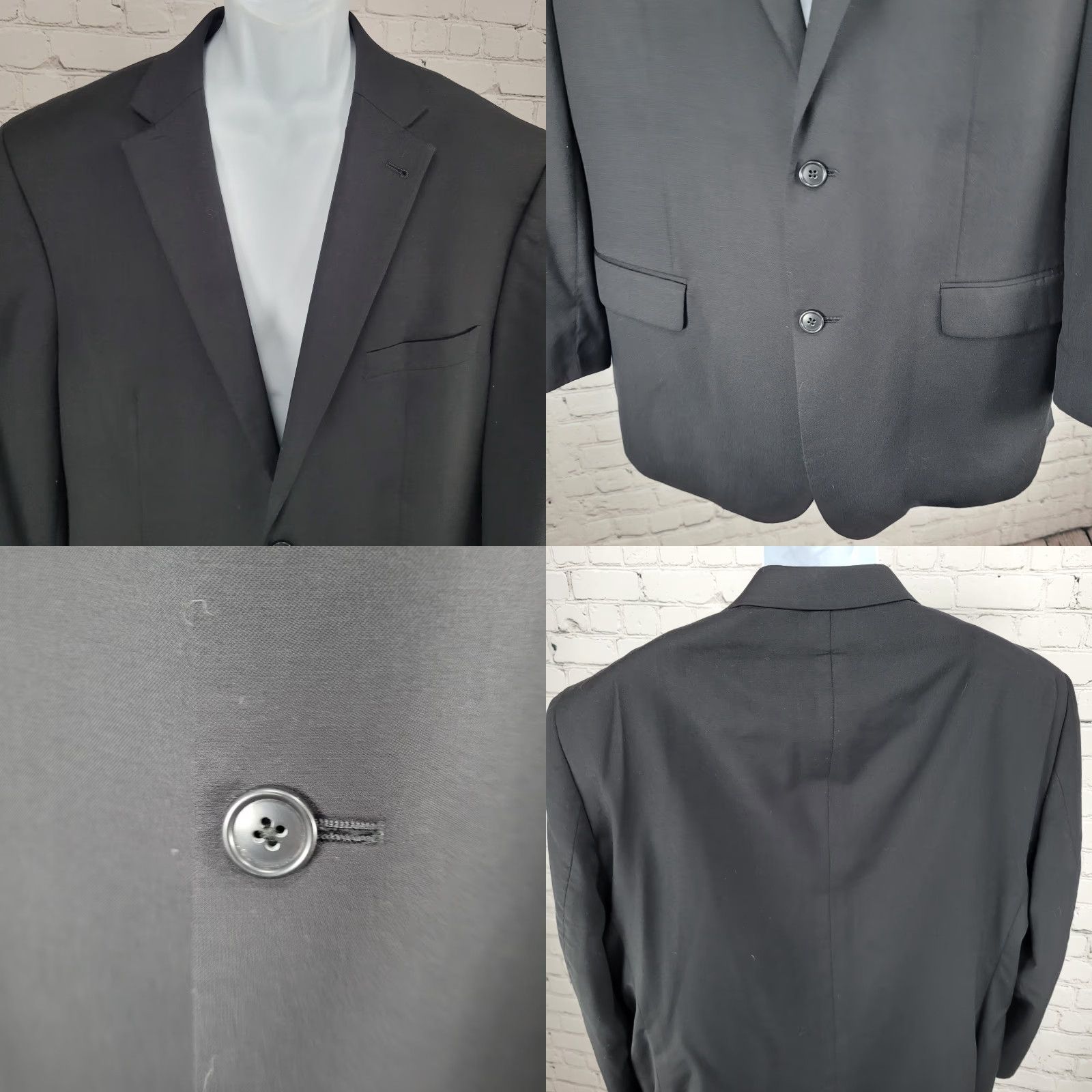 Joseph Abboud Joseph Abboud Black 100% Wool Blazer 2 Button Notch Double Vented Size 48R Size 48R - 8 Thumbnail