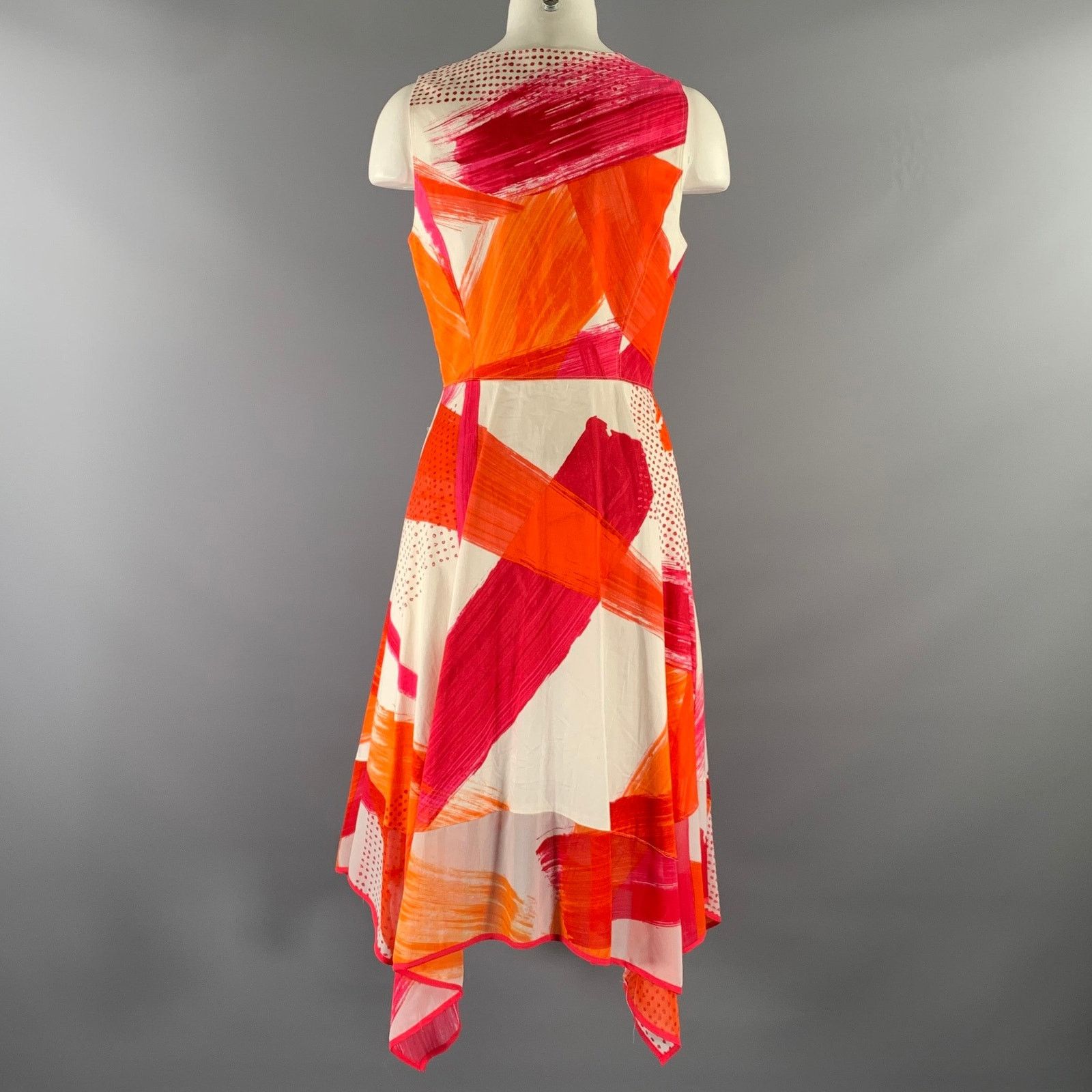 Donna Karan DONNA KARAN SS 2018 M Orange Fuchsia Geometric A-Line Dress Size M / US 6-8 / IT 42-44 - 4 Thumbnail