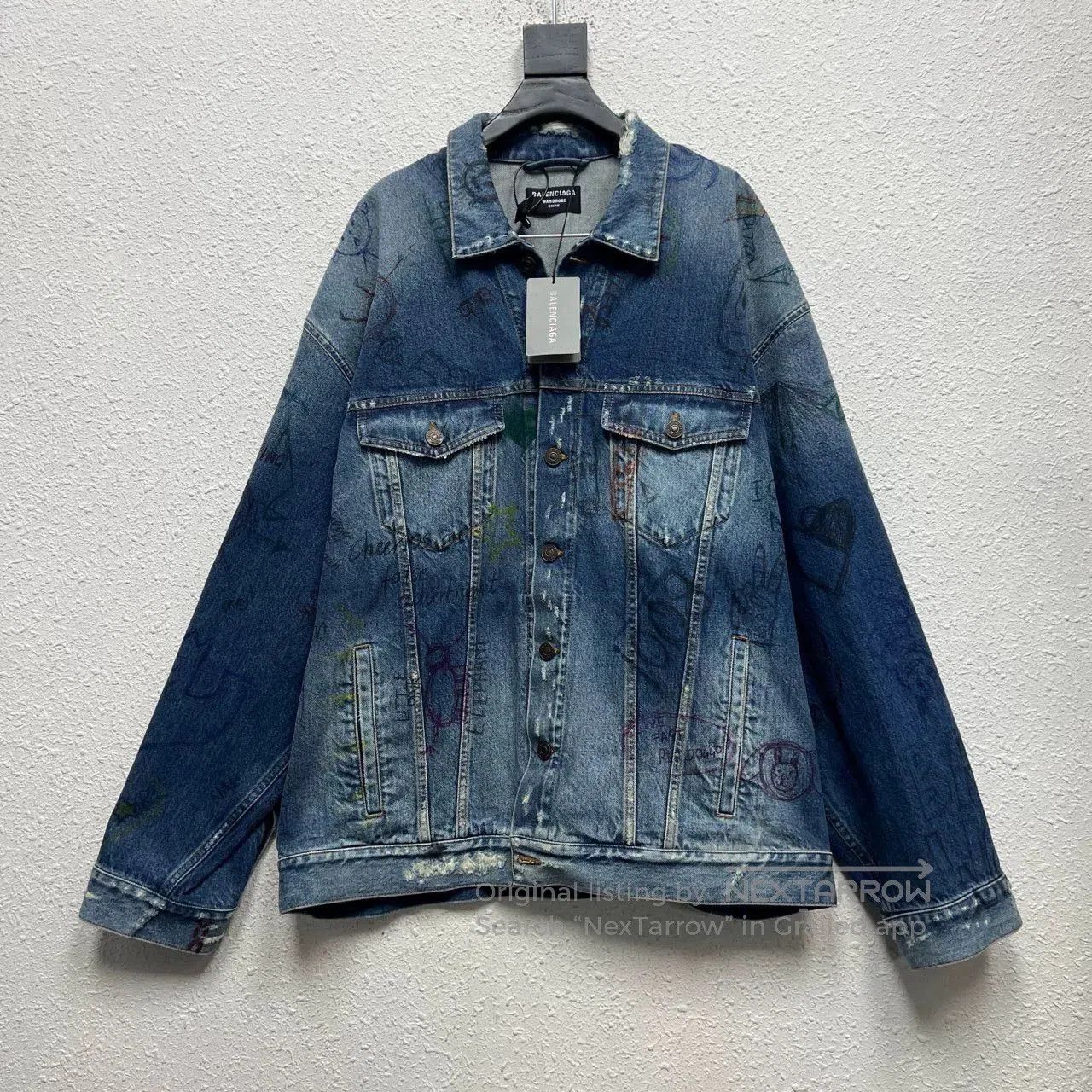 Balenciaga balenciaga hand-painted distressed denim jacket. Size US S / EU 44-46 / 1 - 1 Thumbnail