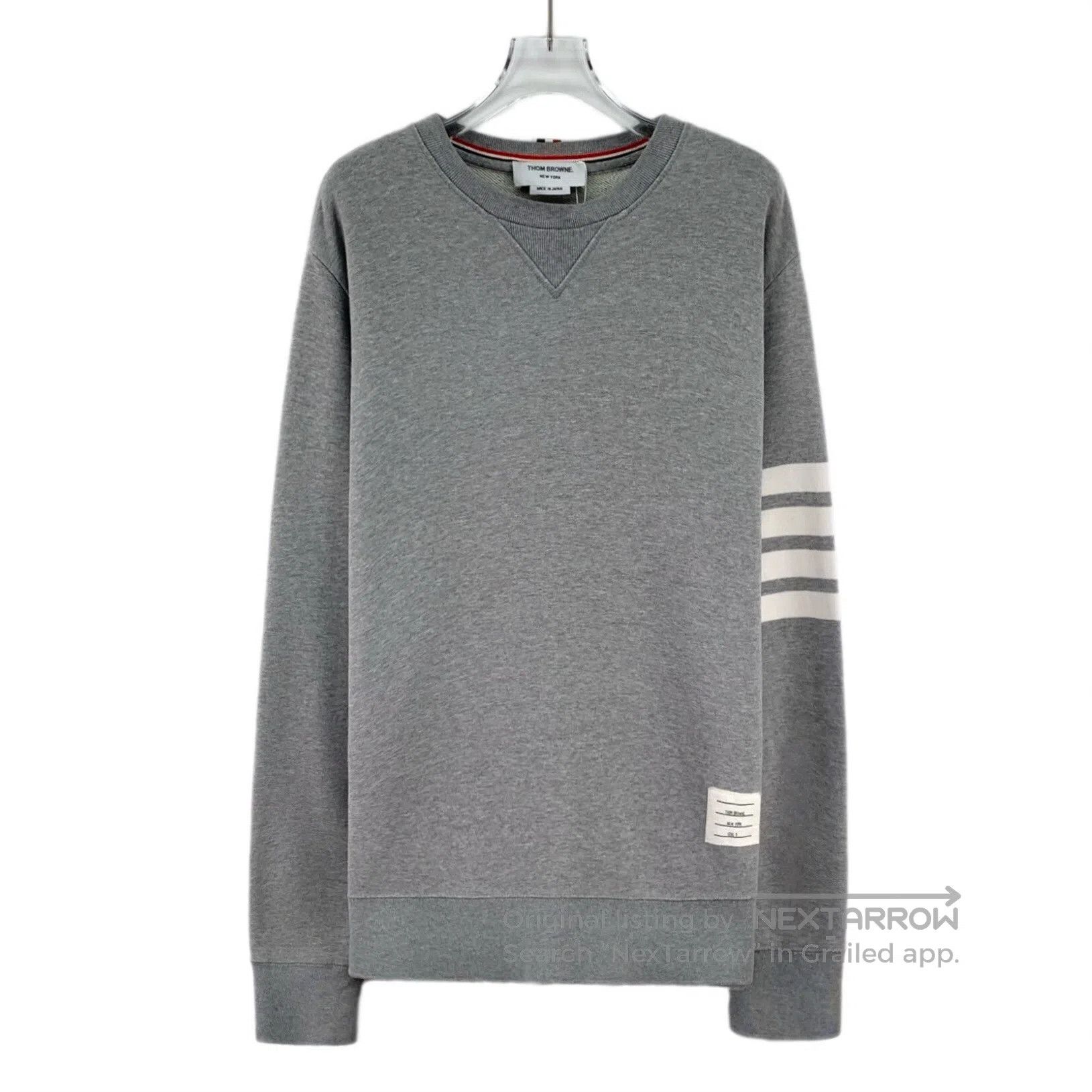 Thom Browne Thom Browne Gray Classic Four-Stripe Cotton Crewneck Long Size US L / EU 52-54 / 3 - 1 Thumbnail