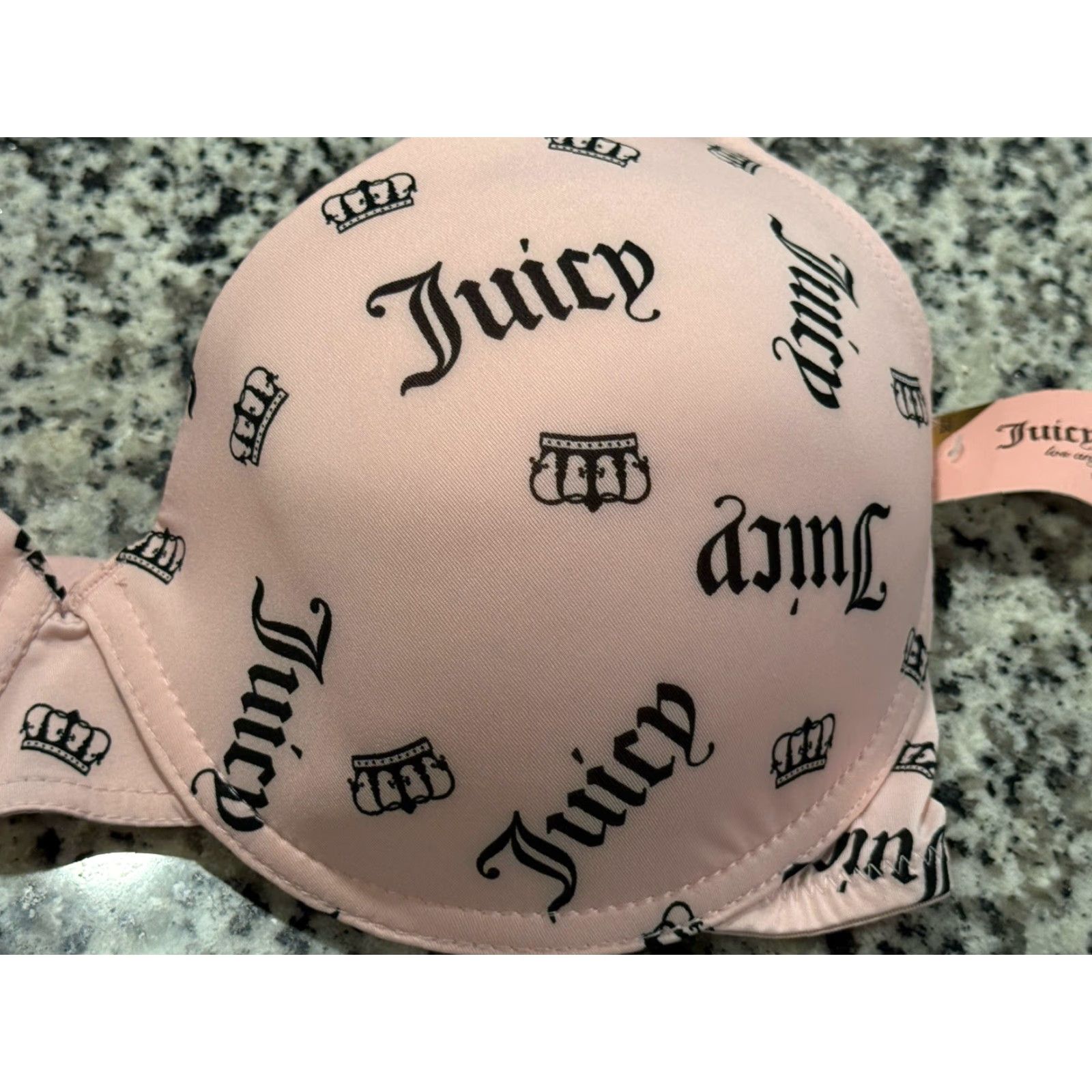 Juicy Couture JUICY COUTURE Sleek & Smooth Bra 38DD Pink Underwired Womens Jersey Logo Script Size ONE SIZE - 2 Thumbnail