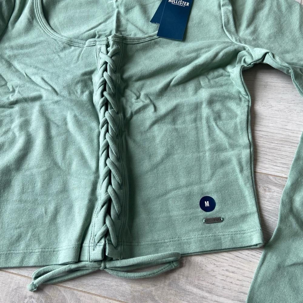 Designer Stylish Cropped Long Sleeve Top - Light Green Size M / US 6-8 / IT 42-44 - 2 Thumbnail