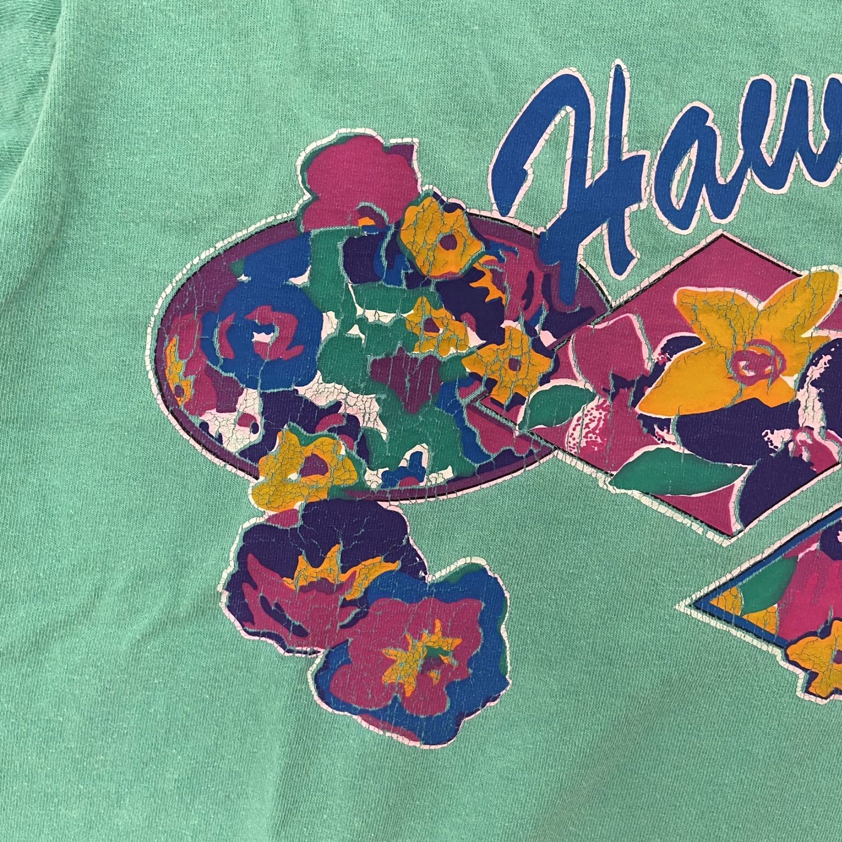 Fruit Of The Loom VINTAGE Fruit of the Loom Hawaii Shirt Adult Large Green Aloha Floral Beach Tee Short Sleeve Crew Neck Men’s T-Shirt Vintage Graphic Print Size US L / EU 52-54 / 3 - 6 Thumbnail