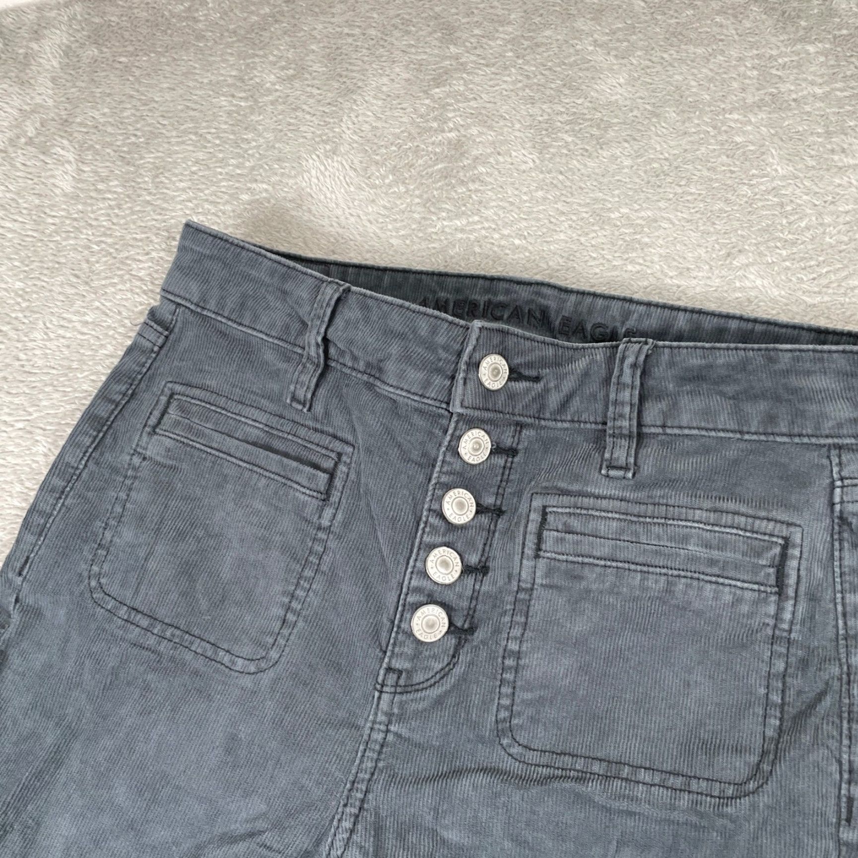 American Eagle Outfitters VINTAGE American Eagle Corduroy Pants Womens 4 Gray Super Hi Rise Flare Y2K Boho Retro Size 27" / US 4 / IT 40 - 5 Thumbnail