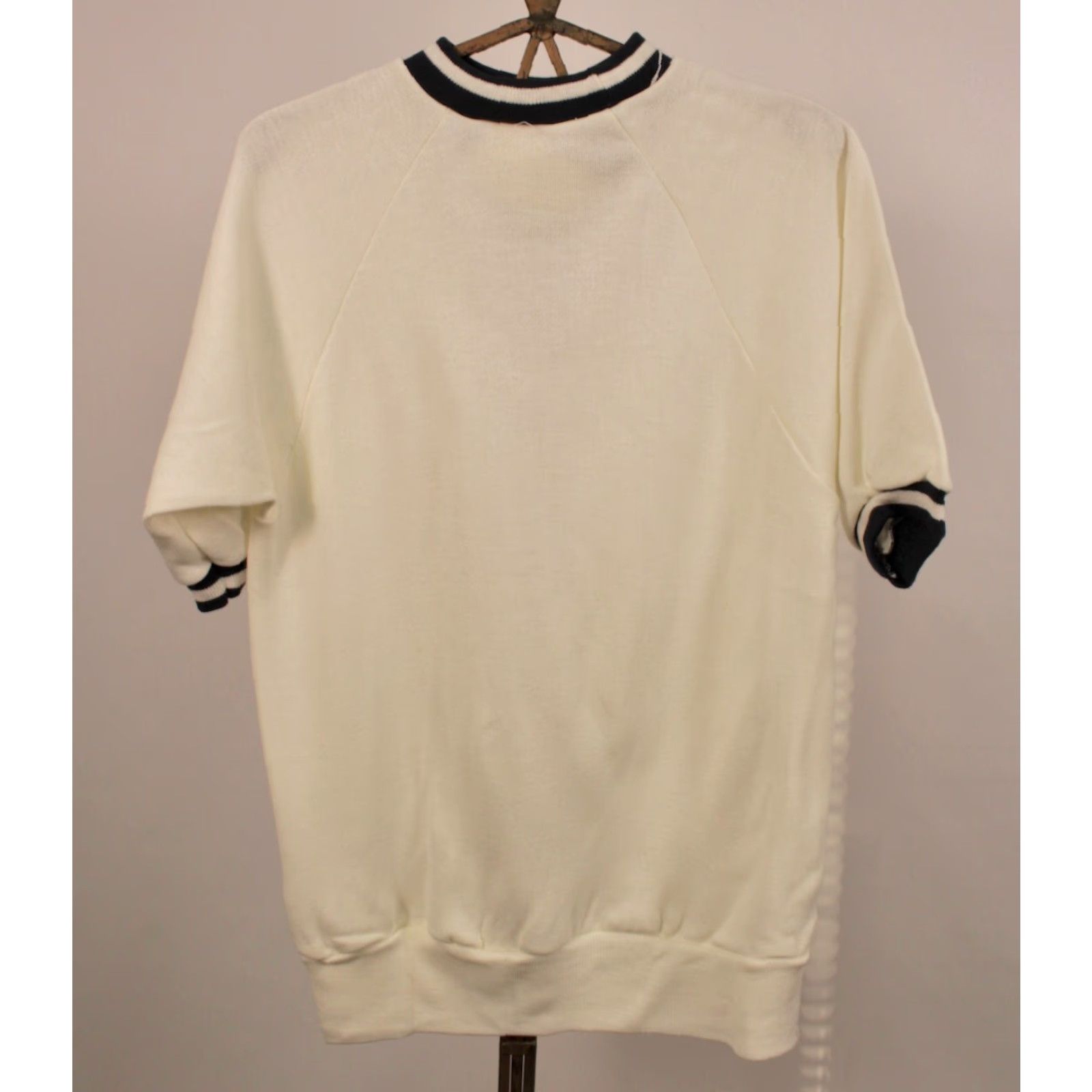 Hanes VINTAGE Hanes Shirt Adult Small 60s Sweatshirt White Navy 1960s NOS Short Sleeve Mens Size US S / EU 44-46 / 1 - 2 Thumbnail