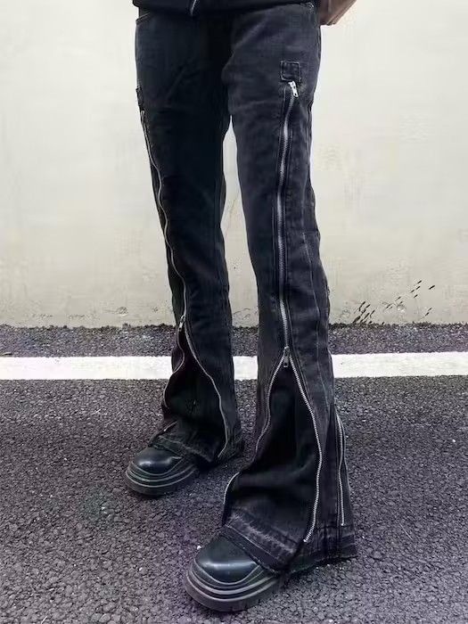 image of Flared Zip Up Black Jeans, Men's (Size 32)