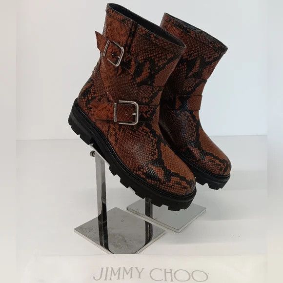 Jimmy Choo Jimmy Choo Youth II Cuoio Snake Print Leather Biker Boots-36 Size US 6 / IT 36 - 1 Thumbnail