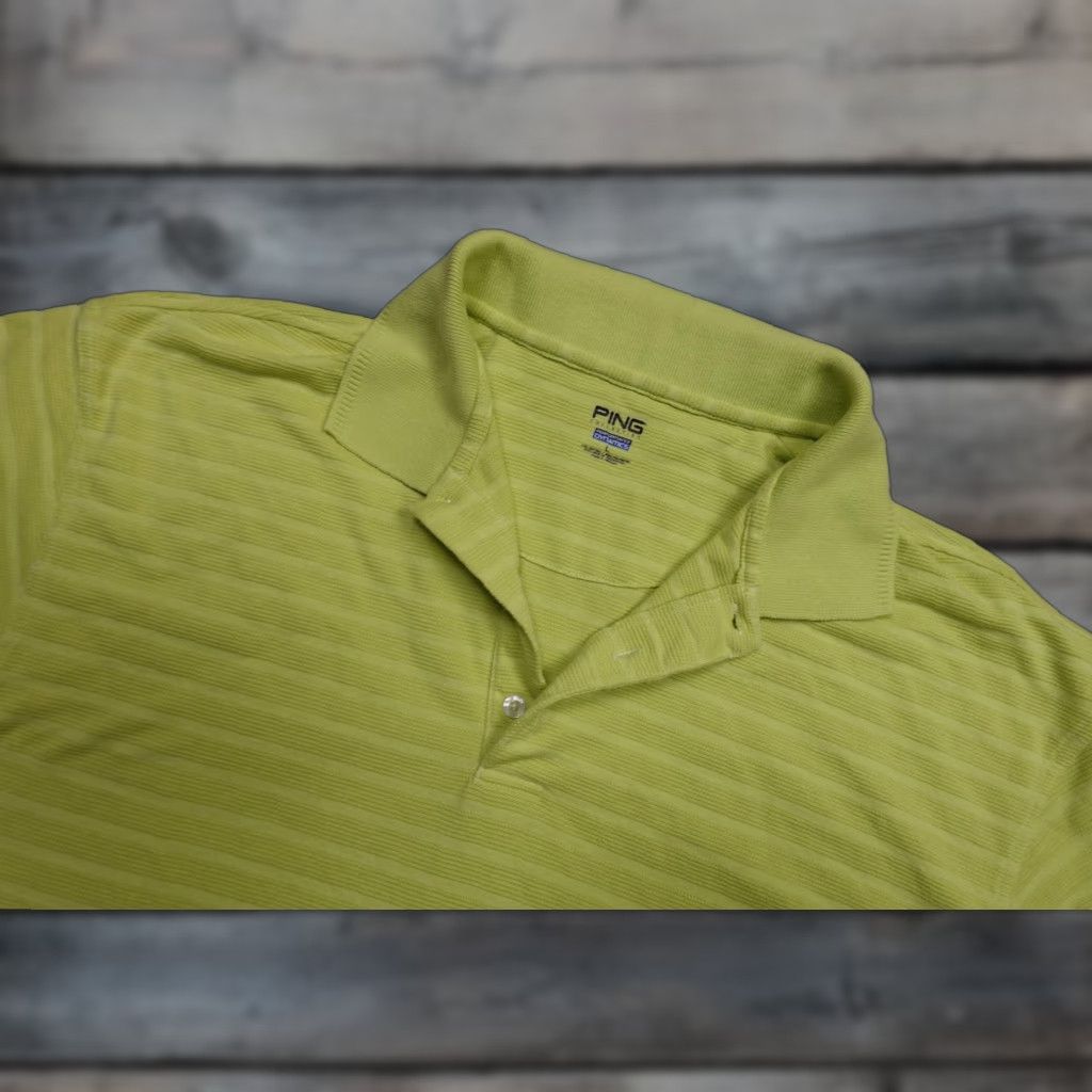 Vintage PING Performance Dynamics Polo Mens L Green Stripe Golf Cotton Blend Short Sleeve Shirt Size US L / EU 52-54 / 3 - 1 Thumbnail