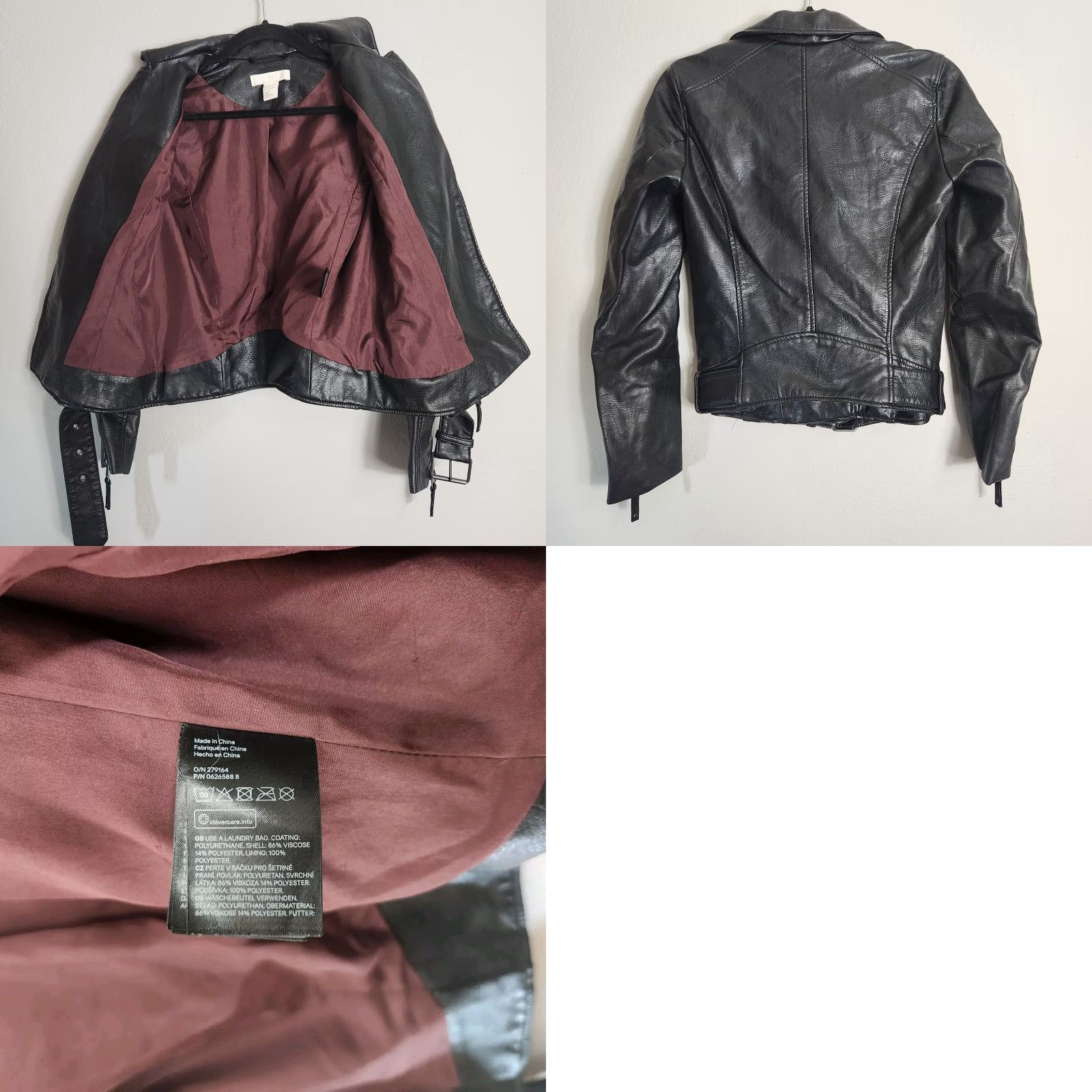 H&M H&M Womens Black Faux/Vegan Leather Motorcycle Biker Jacket-Size 0 Jacket Women Black XS/S? Size XS / US 0-2 / IT 36-38 - 8 Thumbnail