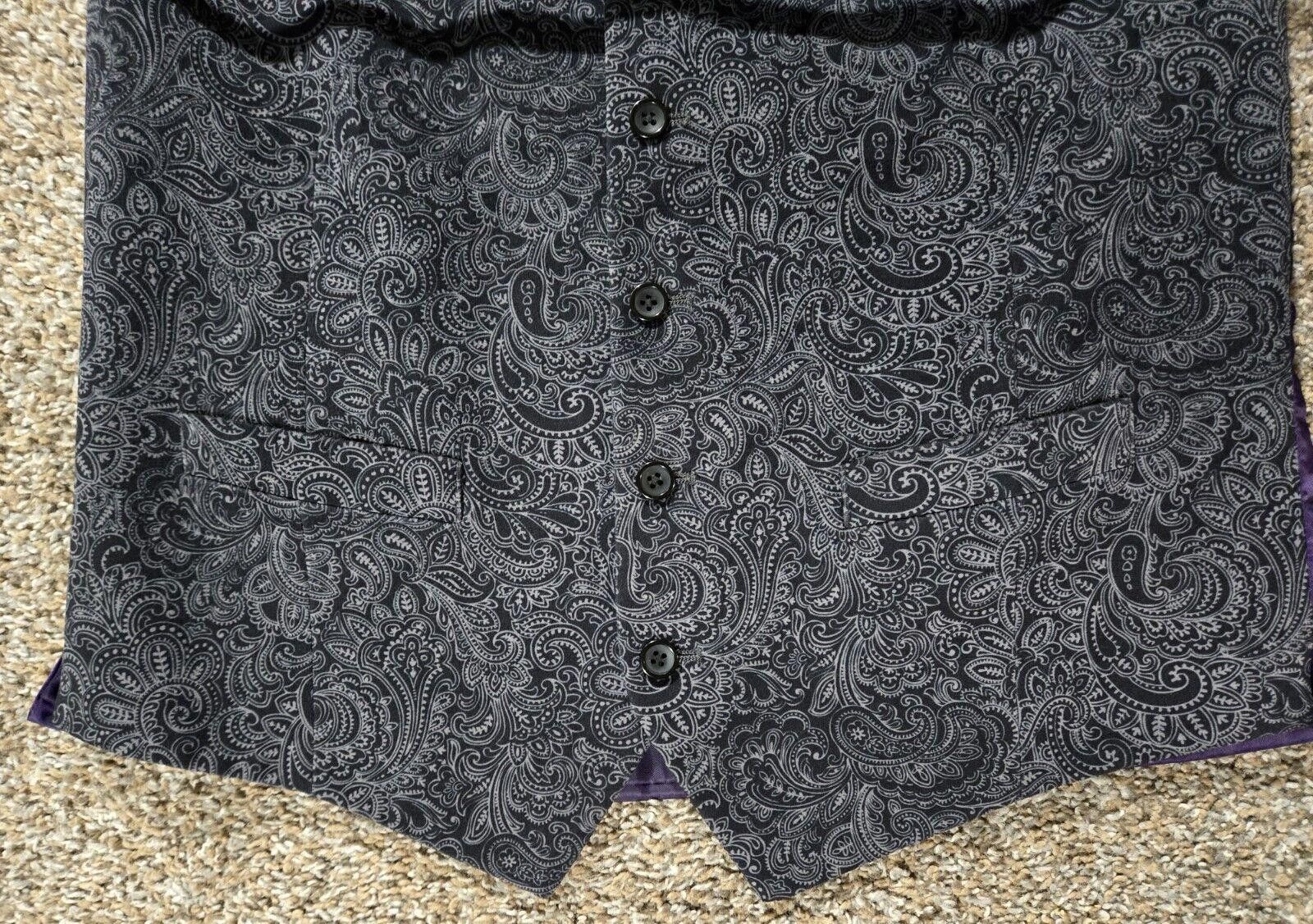 Designer Grey Suede Paisley Vest With Purple Interior Size 38R - 6 Thumbnail