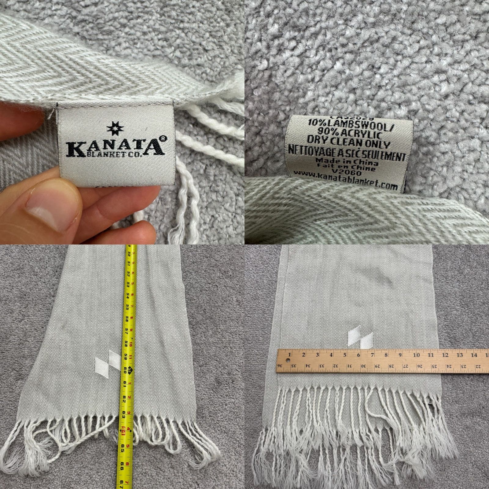 Vintage Kanata Scarf Women Knit Herringbone Gray Fringe Neck Warmer Infinity Wool Acrylic Classic 65 in Winter Size ONE SIZE - 8 Thumbnail