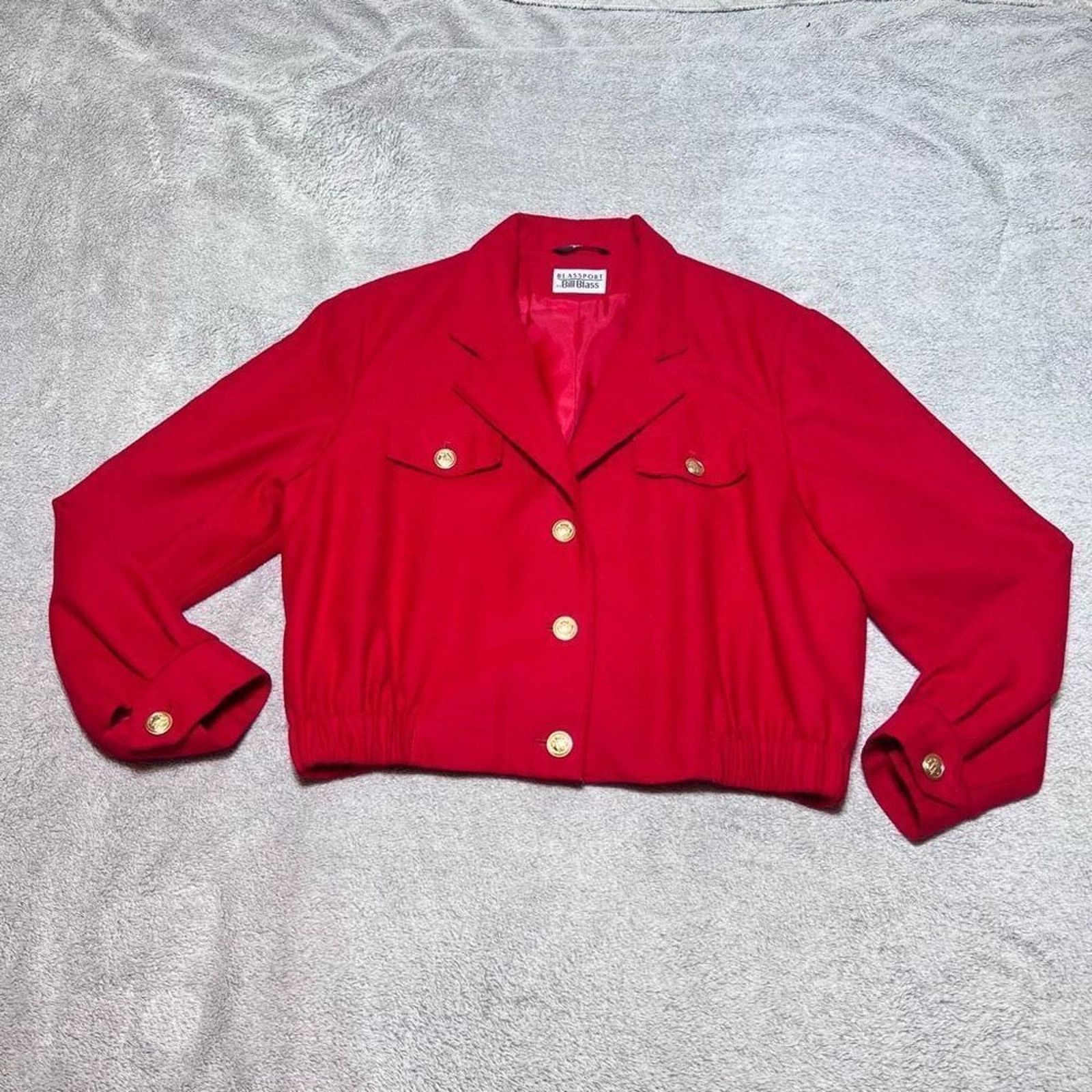 Bill Blass VTG bill blass Red Cropped Bomber Jacket Gold Buttons Size XL / US 12-14 / IT 48-50 - 1 Thumbnail