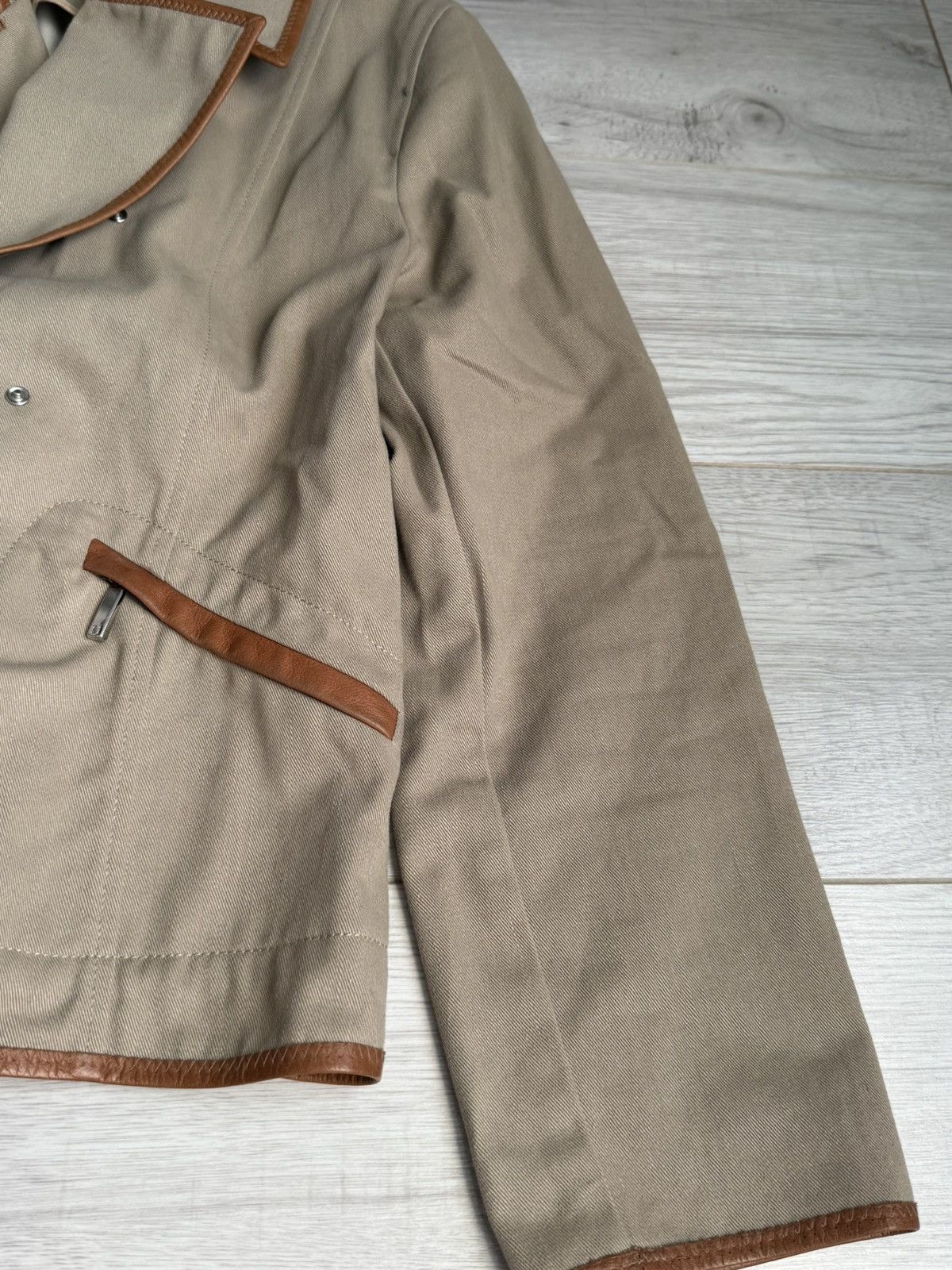 Max Mara Max Mara Beige Jacket with Brown Leather Trim Size XL / US 12-14 / IT 48-50 - 5 Thumbnail