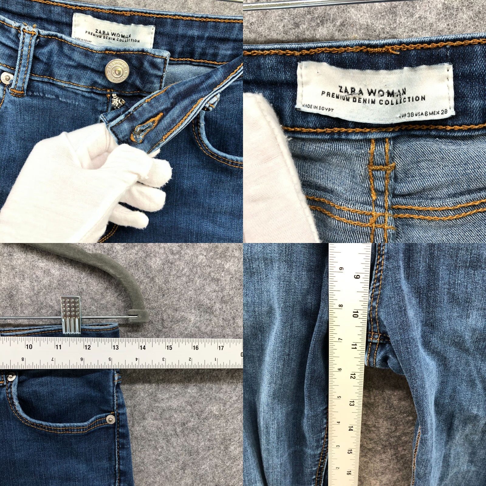 Zara ZARA High Rise Skinny Jeans Womens Size 6 Blue Distressed Stretch Medium Wash Size 28" / US 6 / IT 42 - 8 Thumbnail