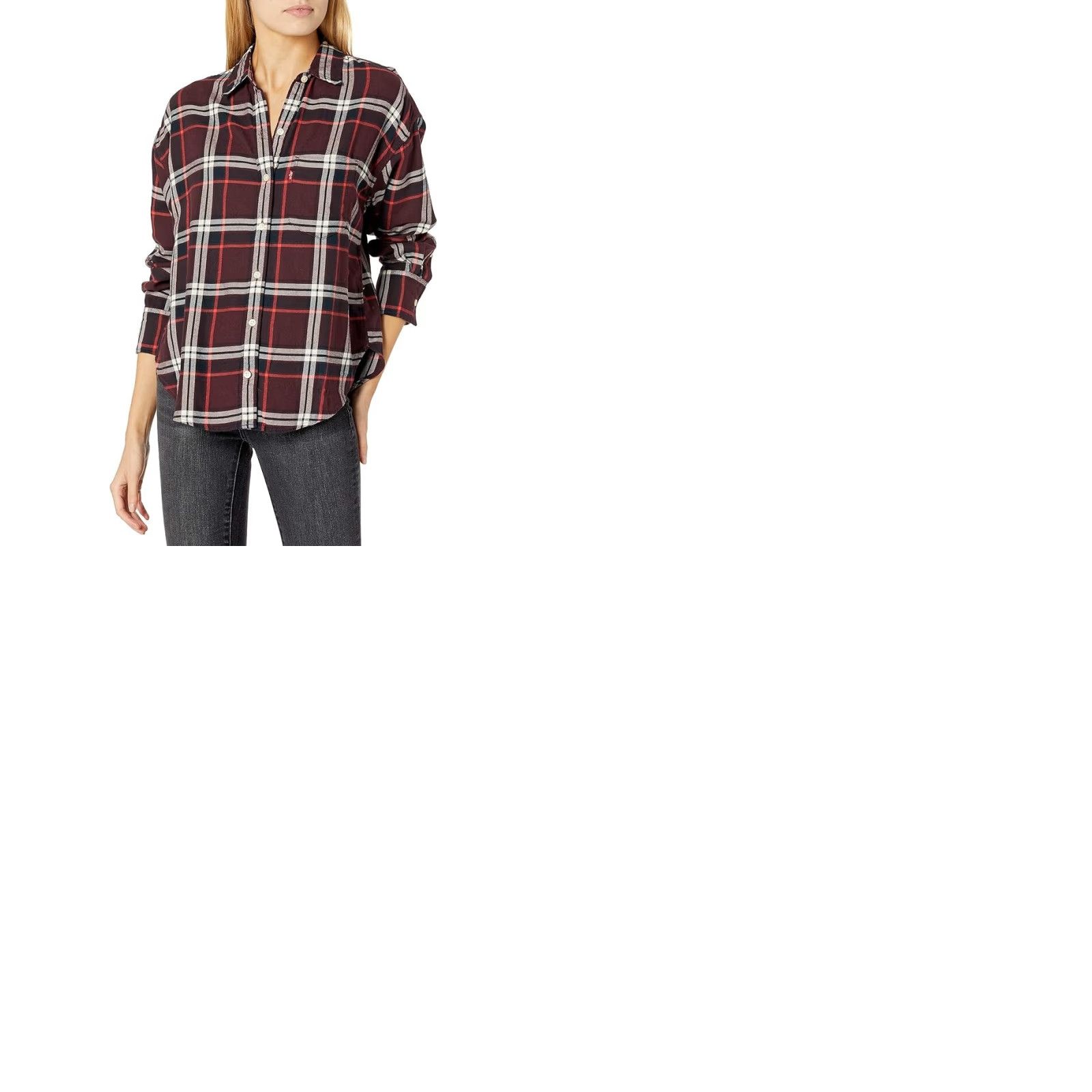 Levi's Levi's Flannel Shirt Women's Large Burgundy Check Plaid Tartan Relaxed Fit Size L / US 10 / IT 46 - 9 Thumbnail