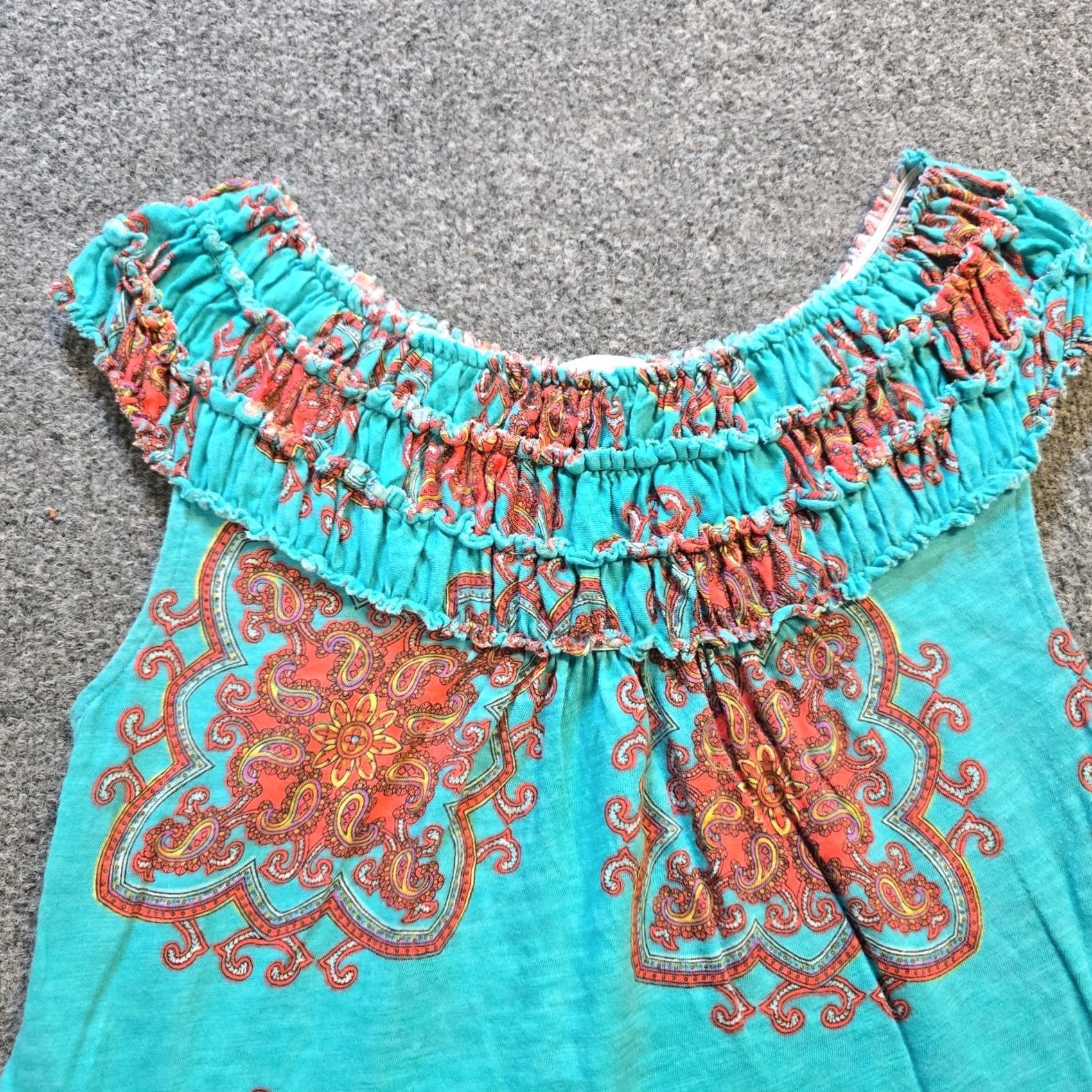 Vintage Meadow Rue Anthropologie Top Womens XS Green Ruched Neckline Boho Causal Shirt Blouse Knit Cotton Sleeveless Round Neck Casual Womens Size XS / US 0-2 / IT 36-38 - 2 Thumbnail